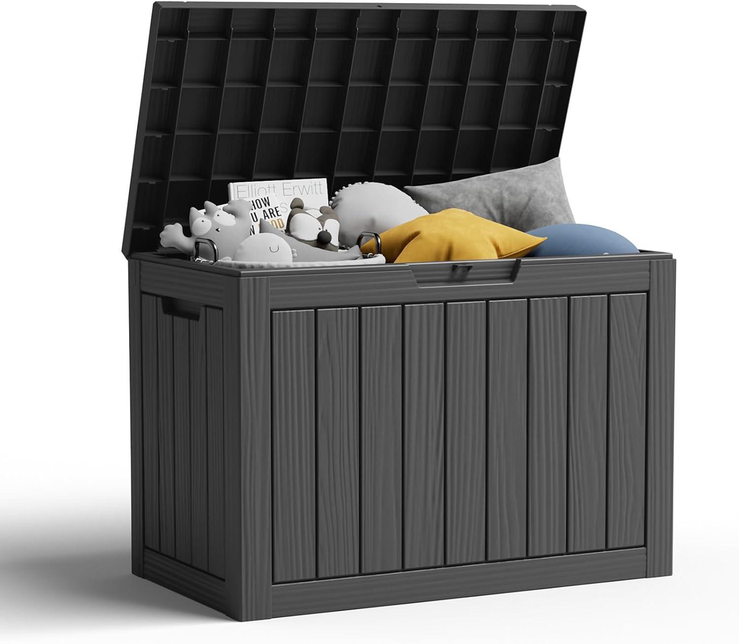 image100 Gallon Resin Deck Box Lockable Patio Outdoor Storage Box for Furniture Garden Tools and Tools Storage Waterproof Outside Storage Boxes  BlackBlack