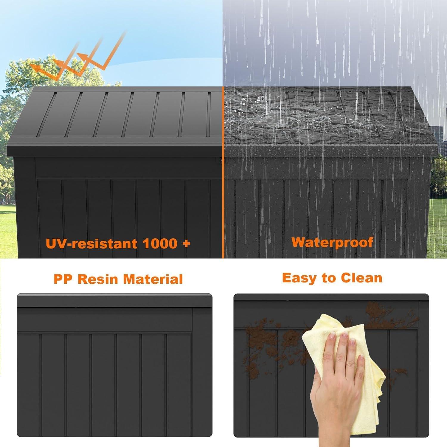 image100 Gallon Resin Deck Box Lockable Patio Outdoor Storage Box for Furniture Garden Tools and Tools Storage Waterproof Outside Storage Boxes  BlackBlack