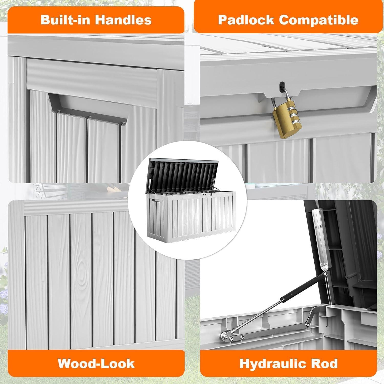 image100 Gallon Resin Deck Box Lockable Patio Outdoor Storage Box for Furniture Garden Tools and Tools Storage Waterproof Outside Storage Boxes  BlackBlackWhite