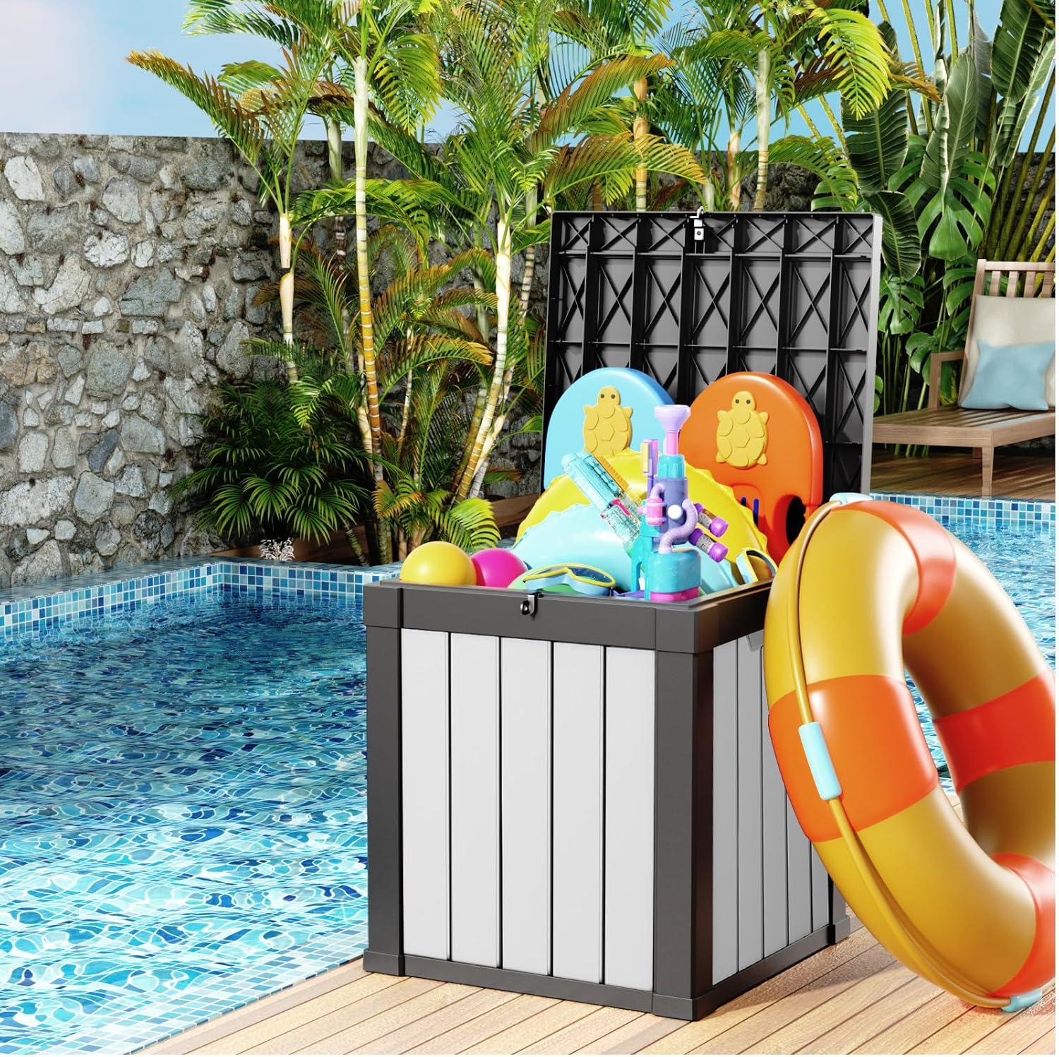 image100 Gallon Resin Deck Box Lockable Patio Outdoor Storage Box for Furniture Garden Tools and Tools Storage Waterproof Outside Storage Boxes  BlackBlackWhite