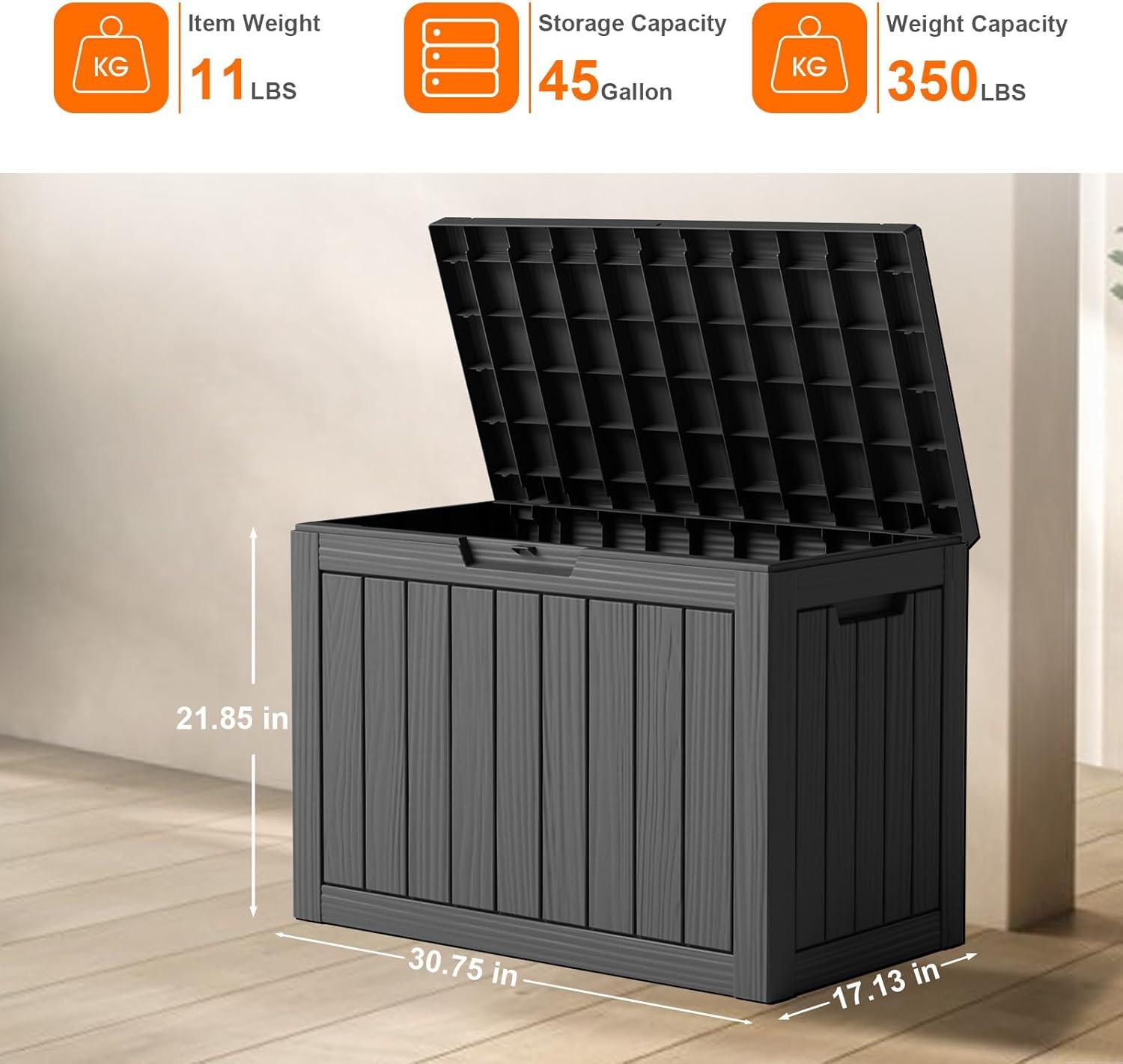 image100 Gallon Resin Deck Box Lockable Patio Outdoor Storage Box for Furniture Garden Tools and Tools Storage Waterproof Outside Storage Boxes  BlackBlack