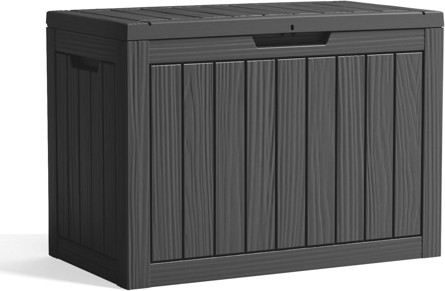image100 Gallon Resin Deck Box Lockable Patio Outdoor Storage Box for Furniture Garden Tools and Tools Storage Waterproof Outside Storage Boxes  BlackBlack