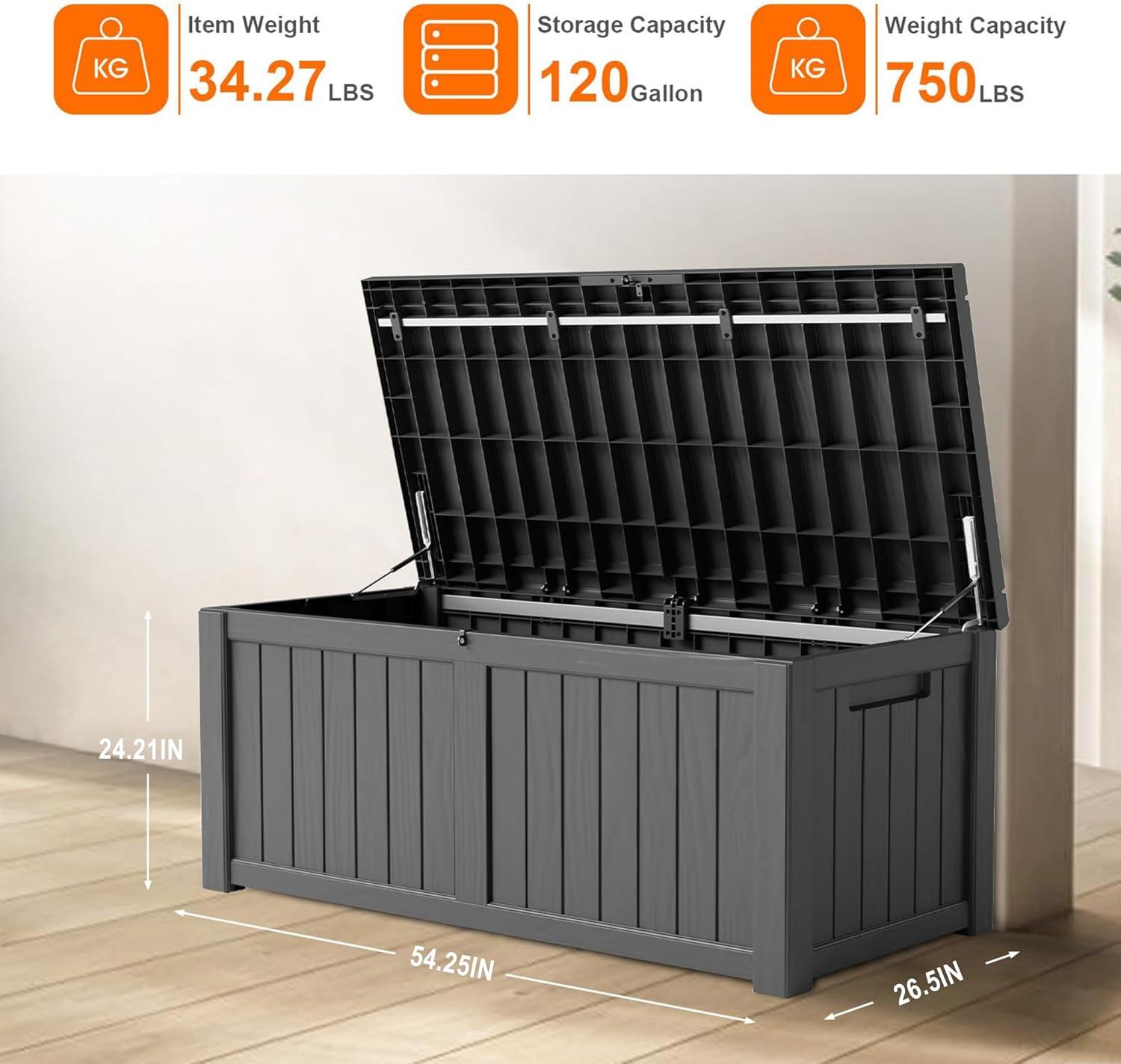 image100 Gallon Resin Deck Box Lockable Patio Outdoor Storage Box for Furniture Garden Tools and Tools Storage Waterproof Outside Storage Boxes  BlackBlack