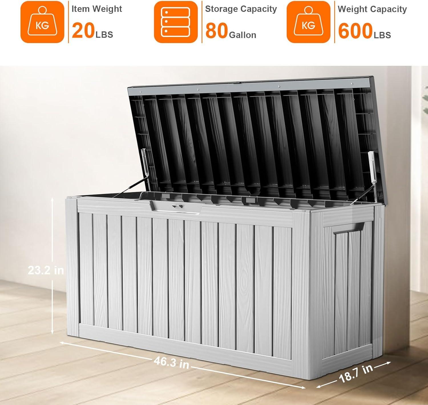 image100 Gallon Resin Deck Box Lockable Patio Outdoor Storage Box for Furniture Garden Tools and Tools Storage Waterproof Outside Storage Boxes  BlackBlackWhite