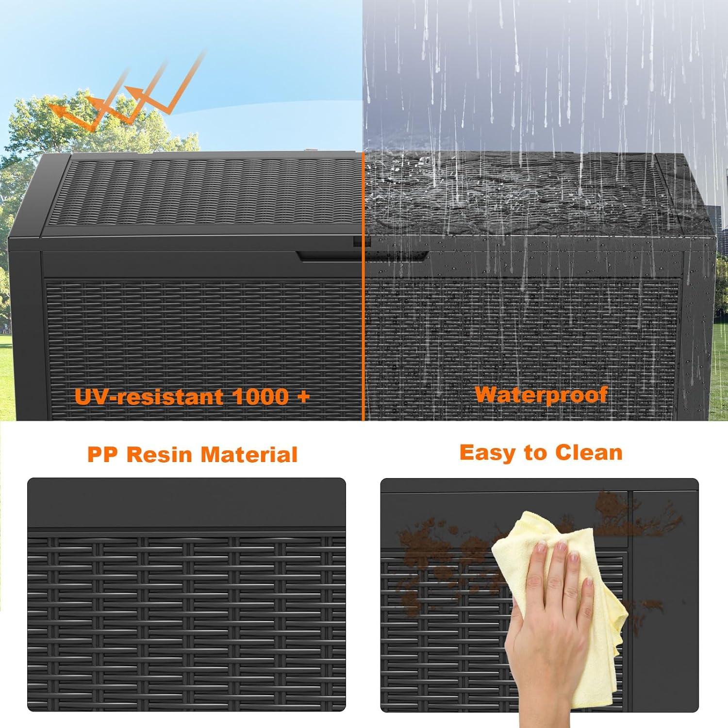 image100 Gallon Resin Deck Box Lockable Patio Outdoor Storage Box for Furniture Garden Tools and Tools Storage Waterproof Outside Storage Boxes  BlackBlack