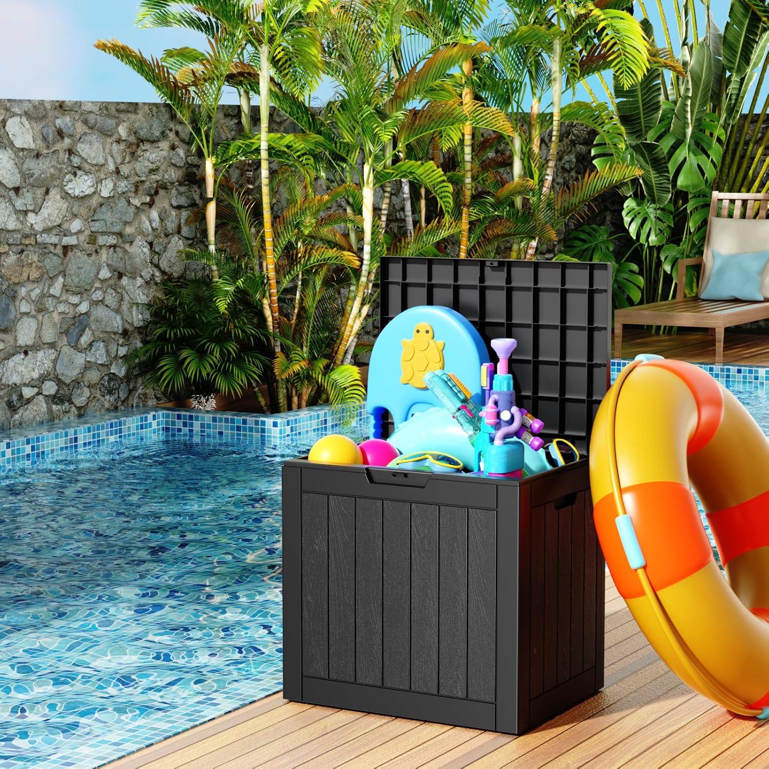 image100 Gallon Resin Deck Box Lockable Patio Outdoor Storage Box for Furniture Garden Tools and Tools Storage Waterproof Outside Storage Boxes  BlackBlack