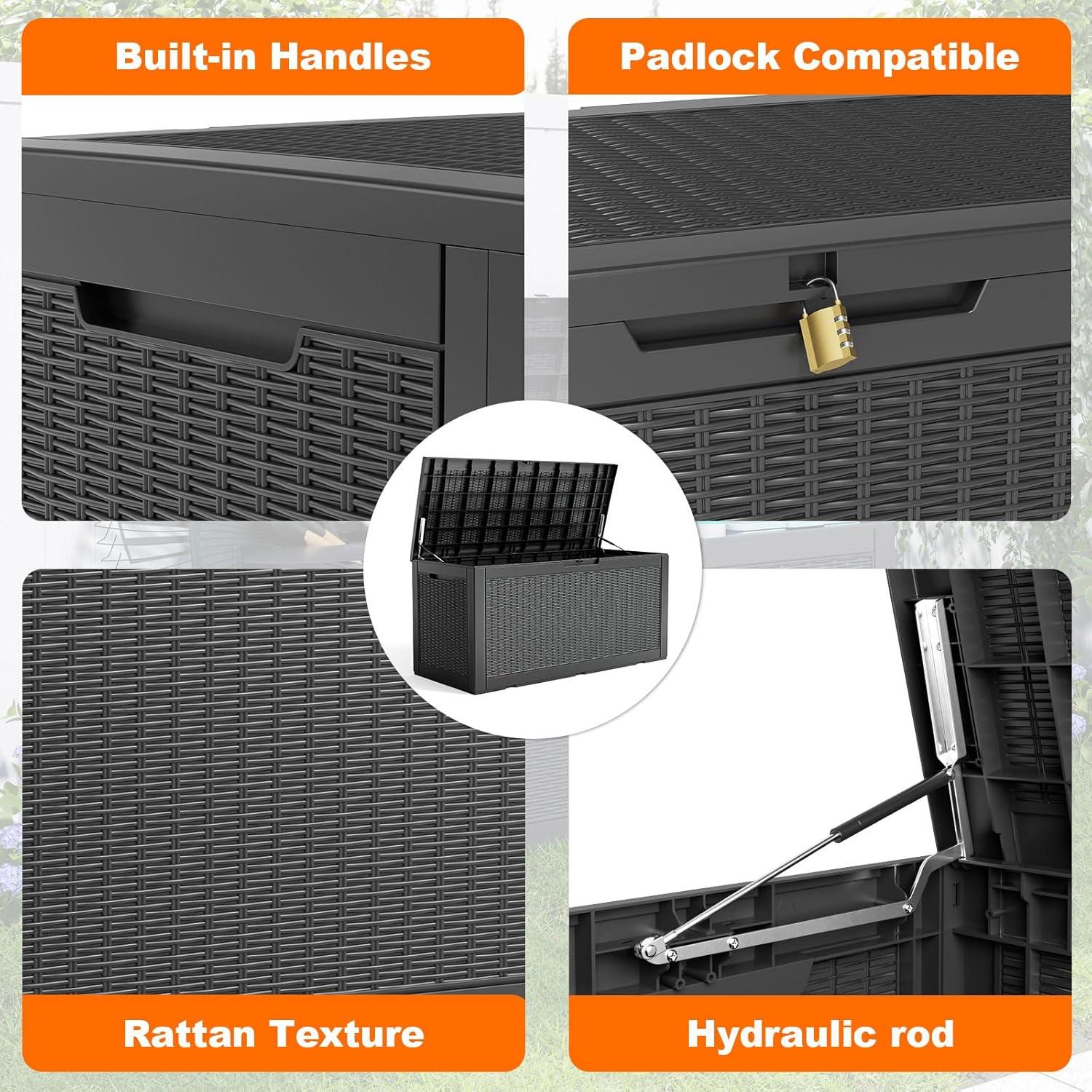 image100 Gallon Resin Deck Box Lockable Patio Outdoor Storage Box for Furniture Garden Tools and Tools Storage Waterproof Outside Storage Boxes  BlackBlack