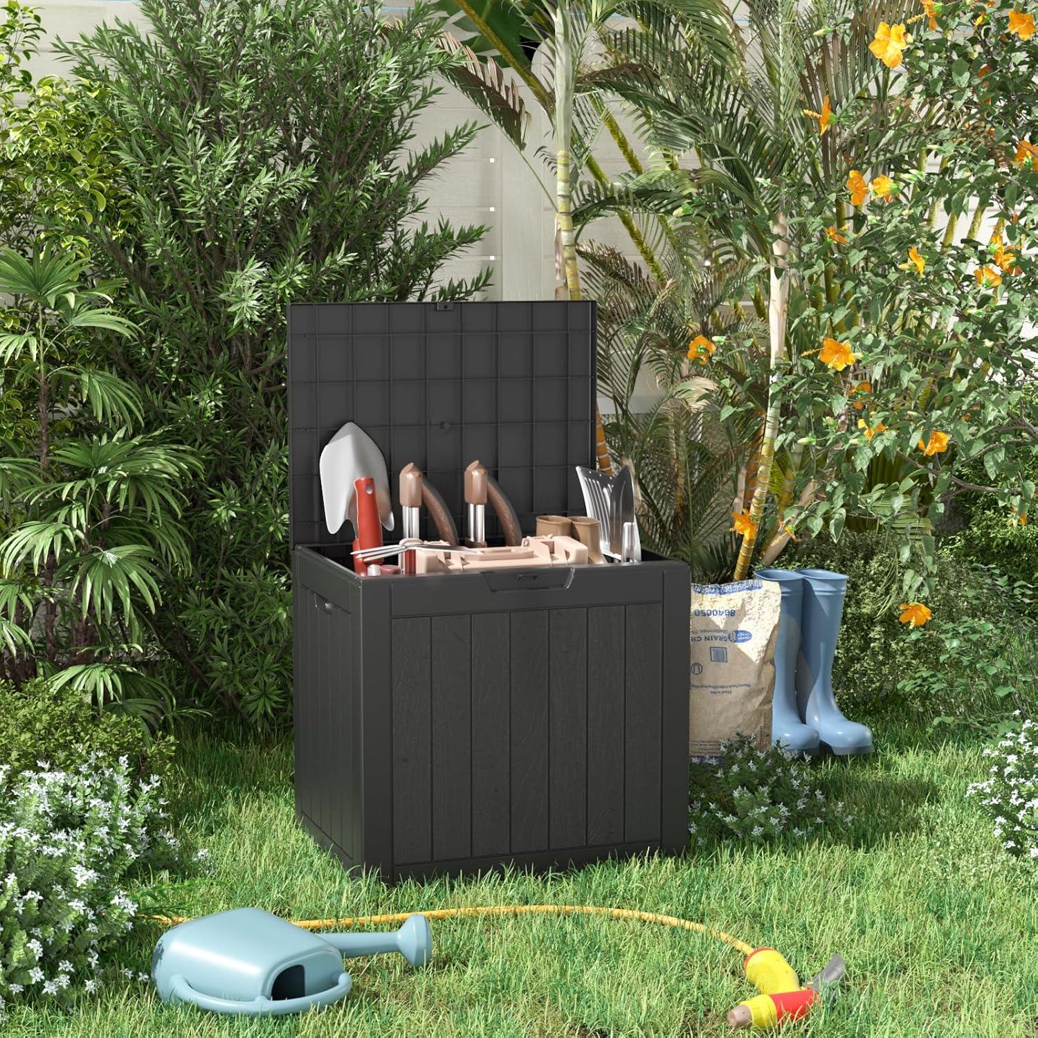 image100 Gallon Resin Deck Box Lockable Patio Outdoor Storage Box for Furniture Garden Tools and Tools Storage Waterproof Outside Storage Boxes  BlackBlack