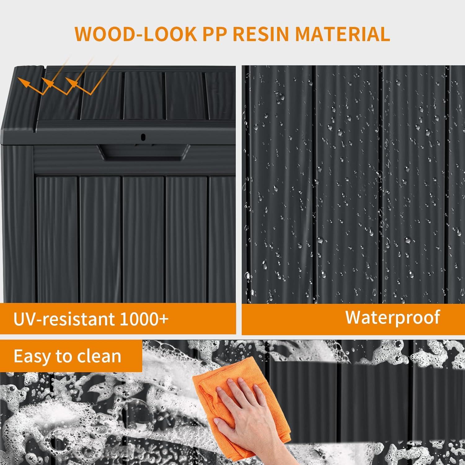 image100 Gallon Resin Deck Box Lockable Patio Outdoor Storage Box for Furniture Garden Tools and Tools Storage Waterproof Outside Storage Boxes  BlackBlack