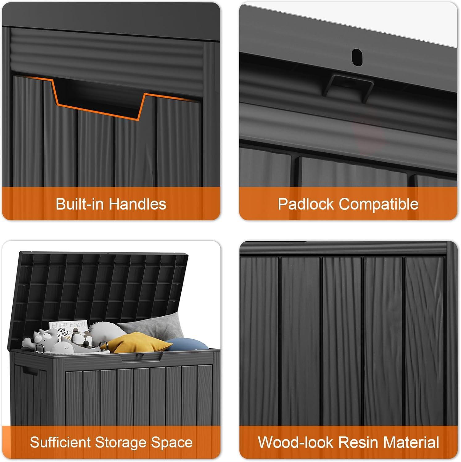 image100 Gallon Resin Deck Box Lockable Patio Outdoor Storage Box for Furniture Garden Tools and Tools Storage Waterproof Outside Storage Boxes  BlackBlack
