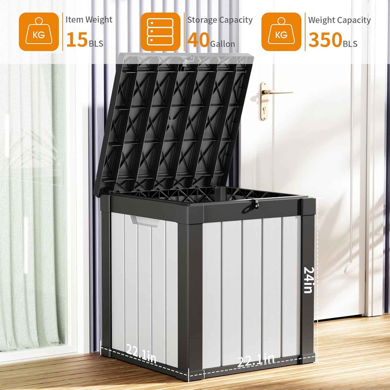 image100 Gallon Resin Deck Box Lockable Patio Outdoor Storage Box for Furniture Garden Tools and Tools Storage Waterproof Outside Storage Boxes  BlackBlackWhite