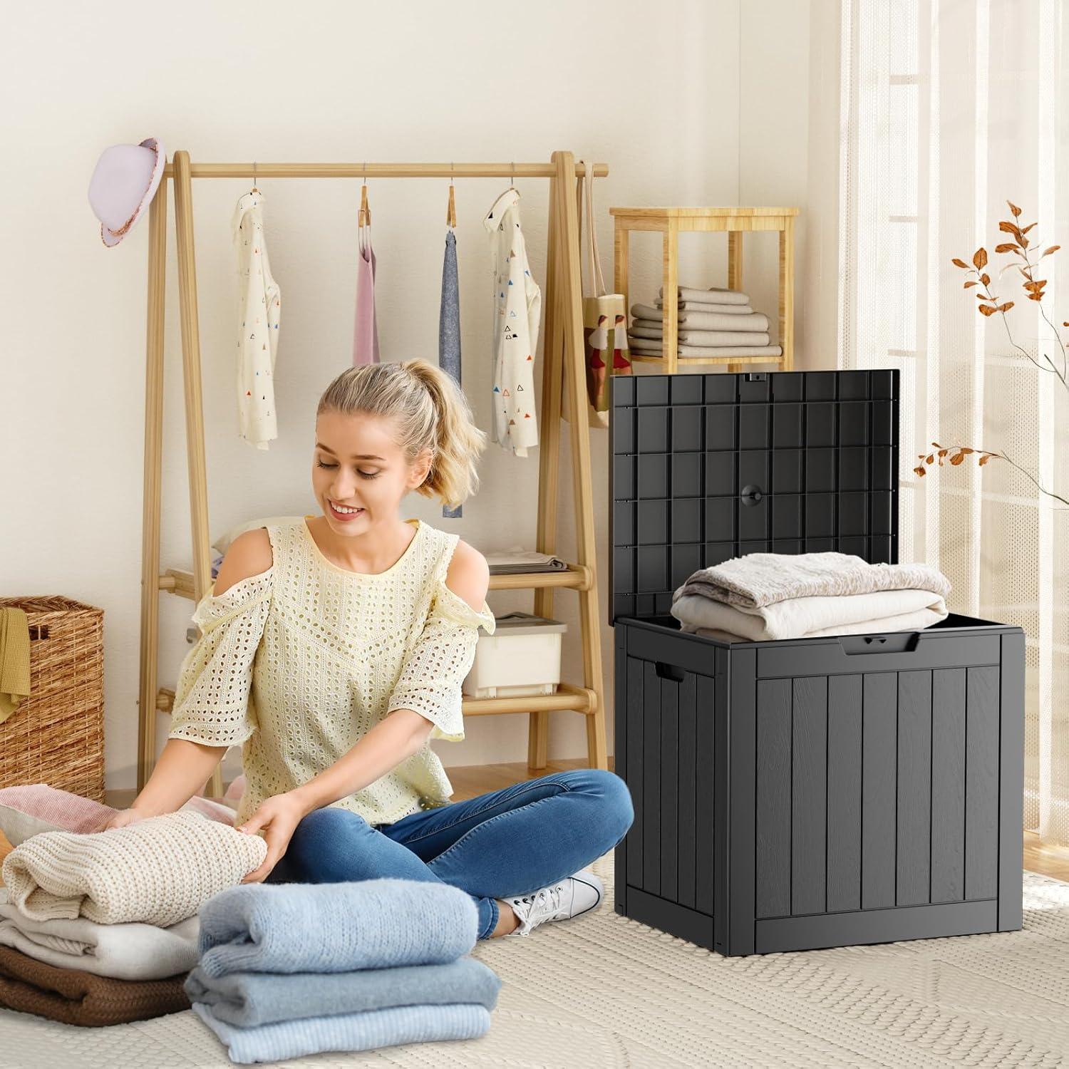 image100 Gallon Resin Deck Box Lockable Patio Outdoor Storage Box for Furniture Garden Tools and Tools Storage Waterproof Outside Storage Boxes  BlackBlack