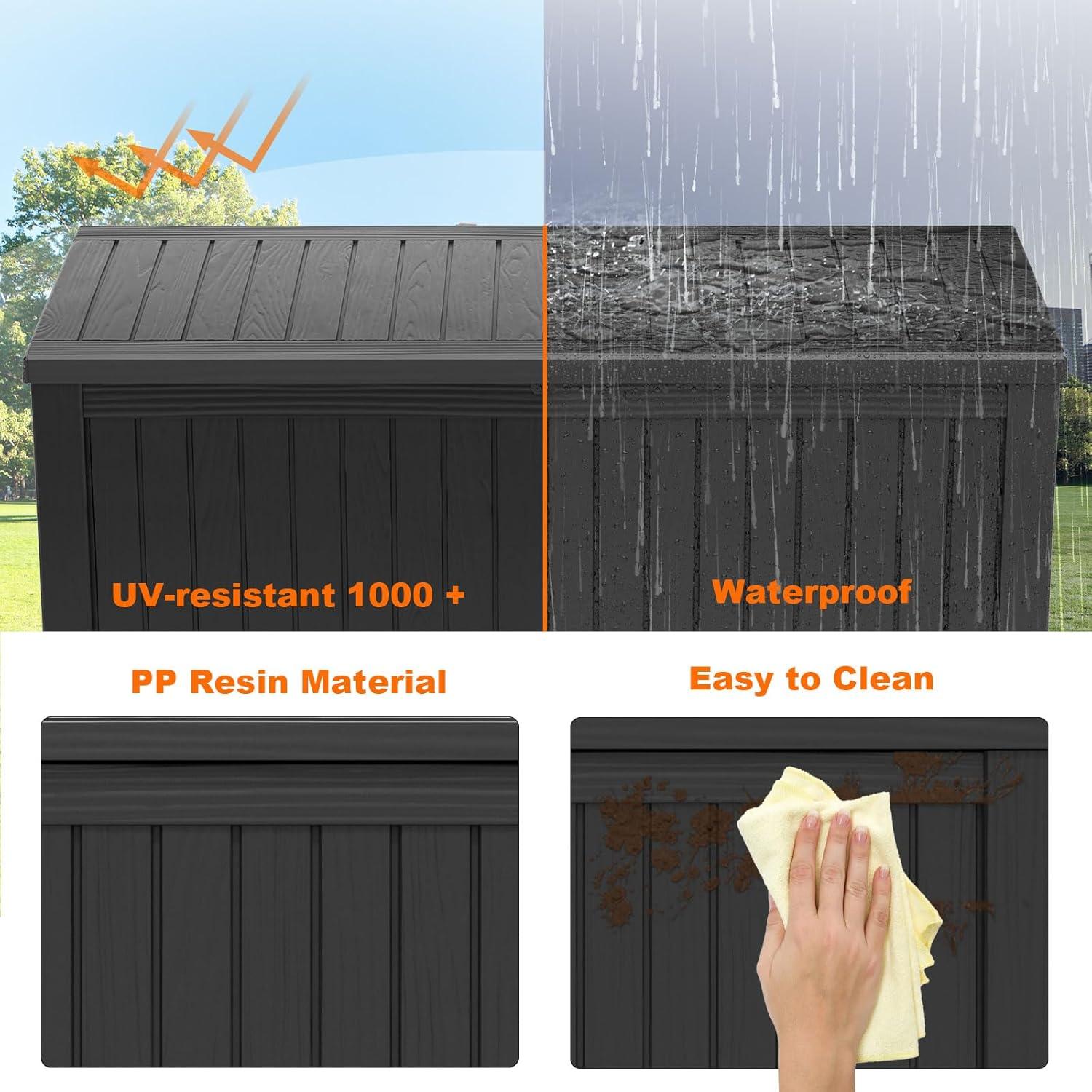 image100 Gallon Resin Deck Box Lockable Patio Outdoor Storage Box for Furniture Garden Tools and Tools Storage Waterproof Outside Storage Boxes  BlackBlack