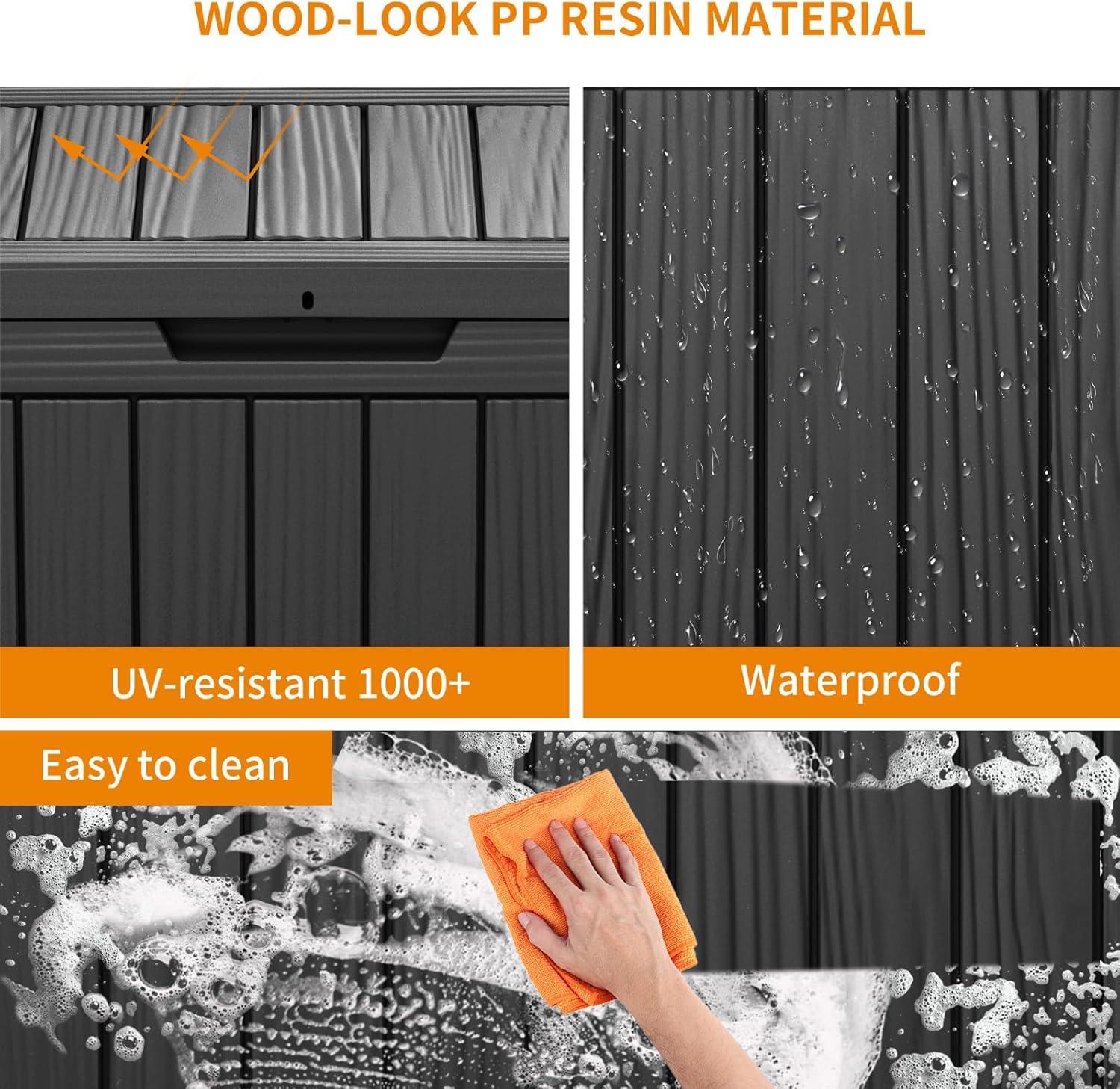 image100 Gallon Resin Deck Box Lockable Patio Outdoor Storage Box for Furniture Garden Tools and Tools Storage Waterproof Outside Storage Boxes  BlackBlack