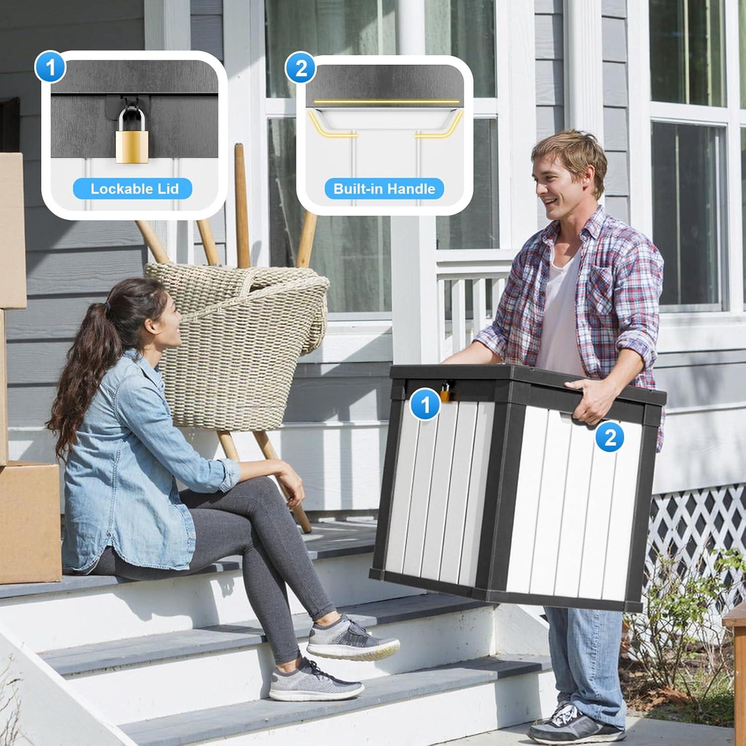 image100 Gallon Resin Deck Box Lockable Patio Outdoor Storage Box for Furniture Garden Tools and Tools Storage Waterproof Outside Storage Boxes  BlackBlackWhite