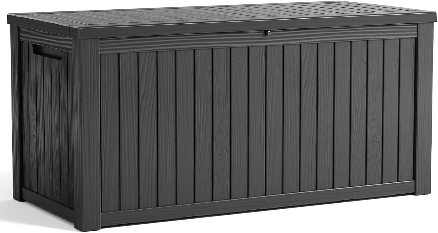 image100 Gallon Resin Deck Box Lockable Patio Outdoor Storage Box for Furniture Garden Tools and Tools Storage Waterproof Outside Storage Boxes  BlackBlack