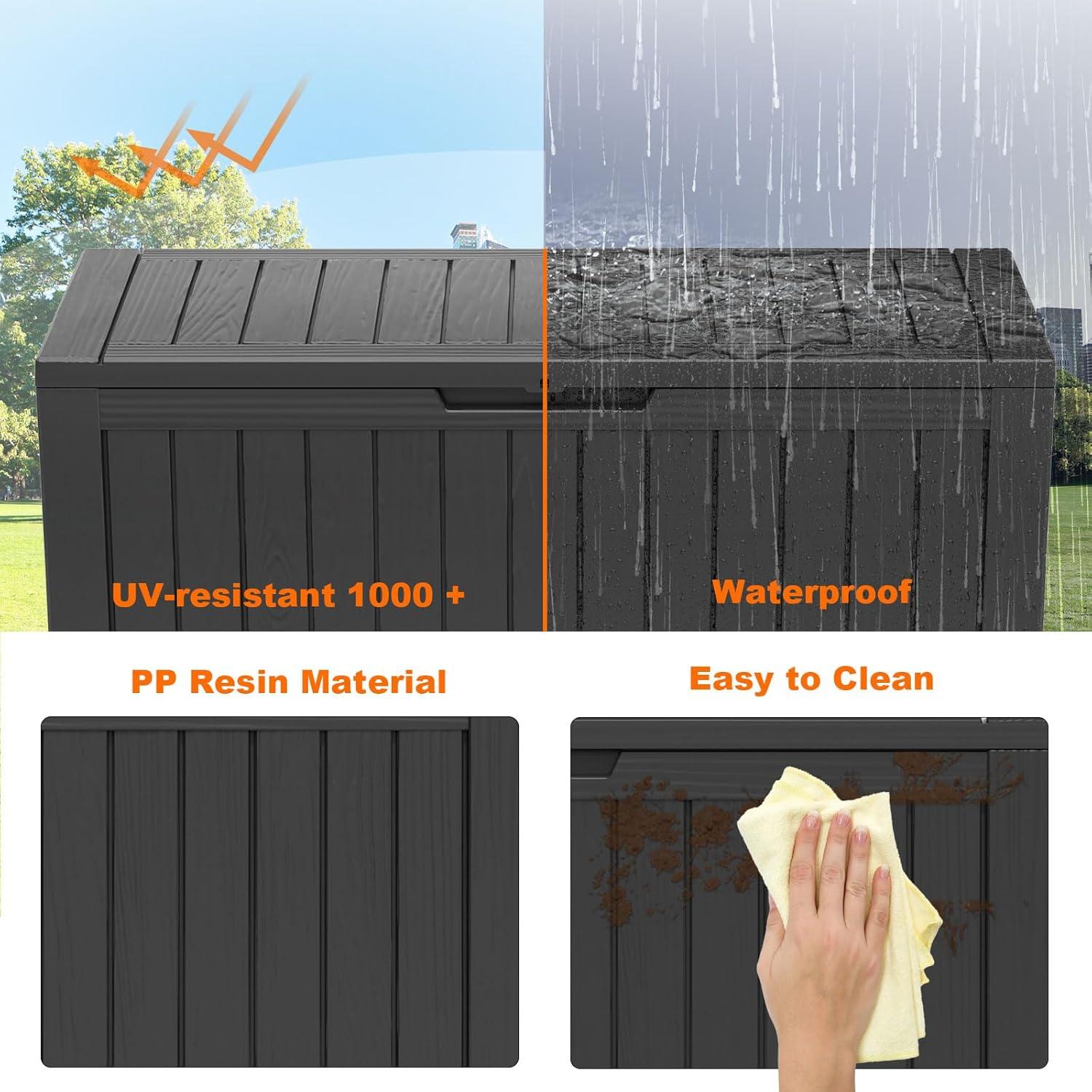 image100 Gallon Resin Deck Box Lockable Patio Outdoor Storage Box for Furniture Garden Tools and Tools Storage Waterproof Outside Storage Boxes  BlackBlack