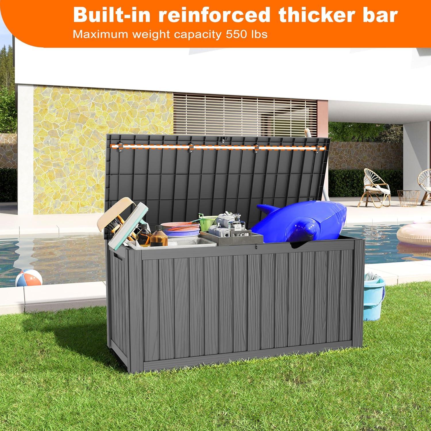 image100 Gallon Resin Deck Box Lockable Patio Outdoor Storage Box for Furniture Garden Tools and Tools Storage Waterproof Outside Storage Boxes  BlackBlack