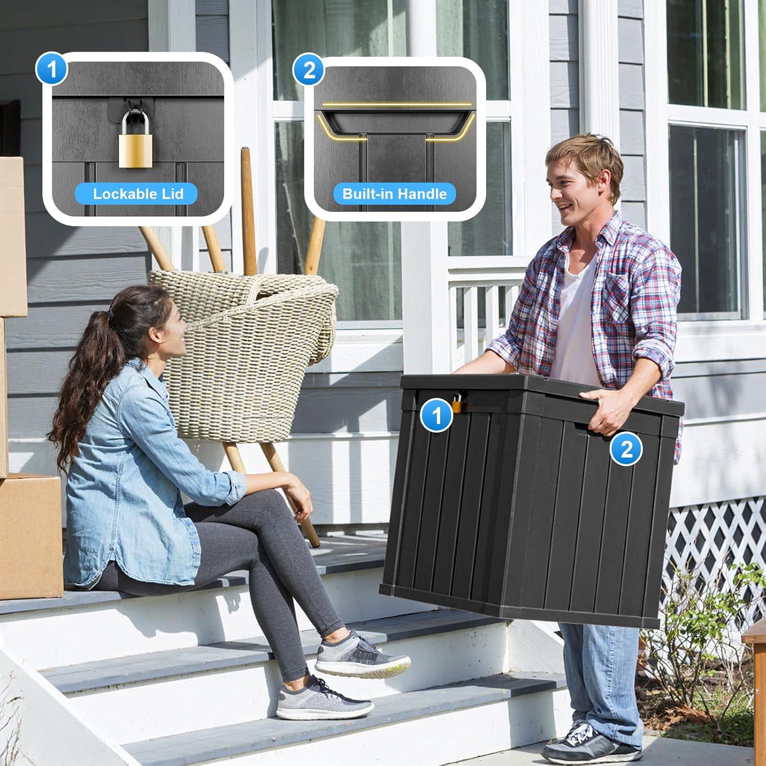 image100 Gallon Resin Deck Box Lockable Patio Outdoor Storage Box for Furniture Garden Tools and Tools Storage Waterproof Outside Storage Boxes  BlackBlack