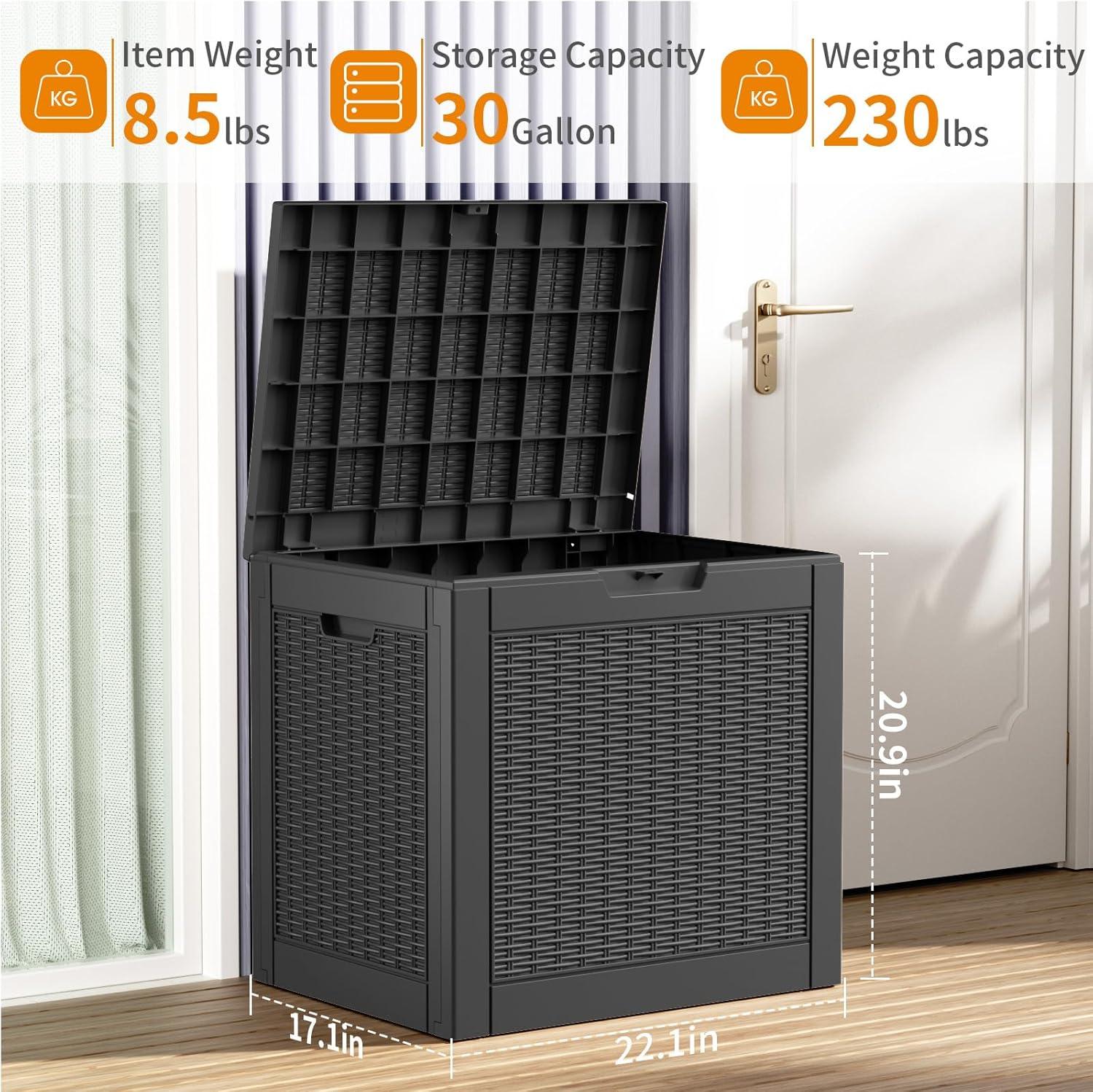 image100 Gallon Resin Deck Box Lockable Patio Outdoor Storage Box for Furniture Garden Tools and Tools Storage Waterproof Outside Storage Boxes  BlackBlack