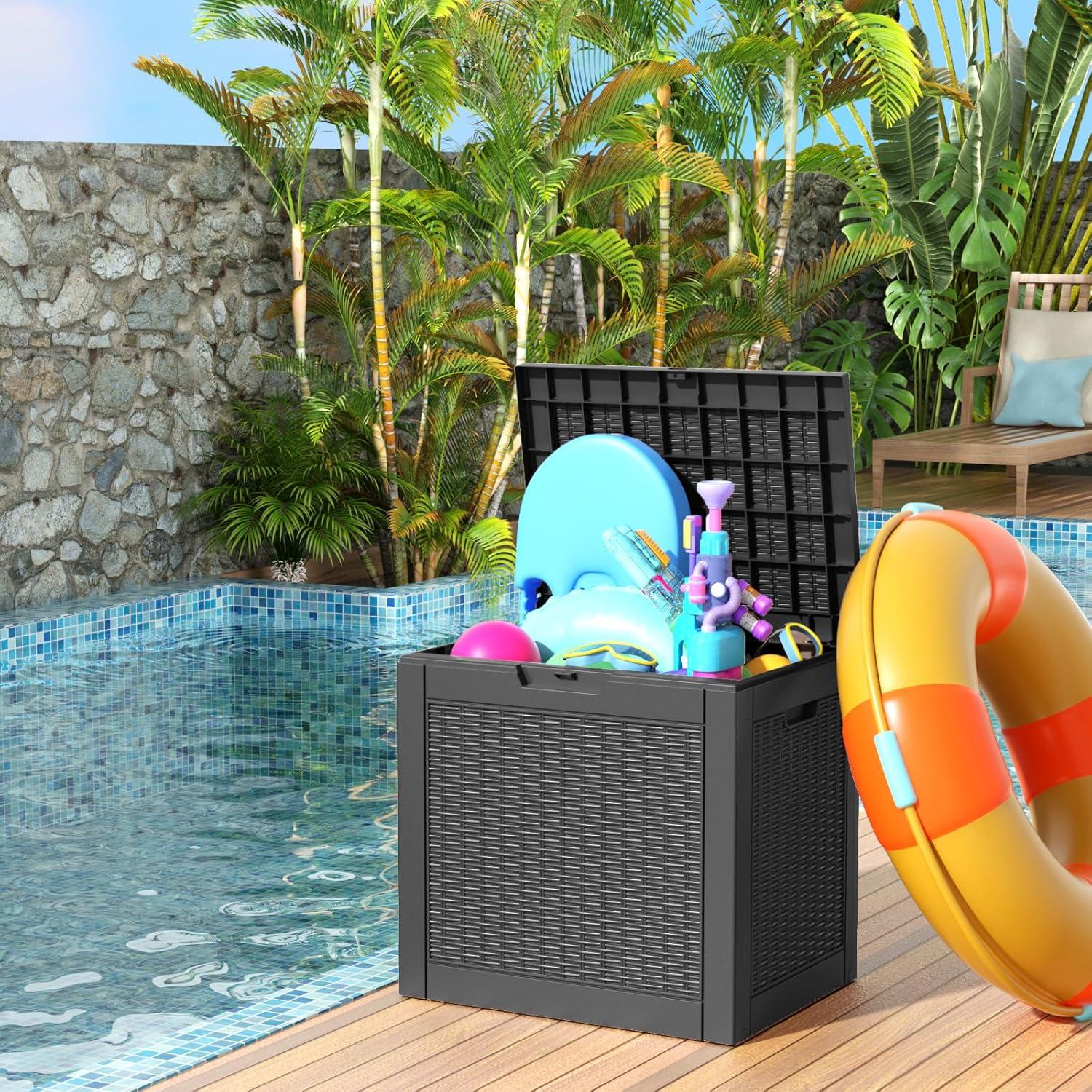 image100 Gallon Resin Deck Box Lockable Patio Outdoor Storage Box for Furniture Garden Tools and Tools Storage Waterproof Outside Storage Boxes  BlackBlack