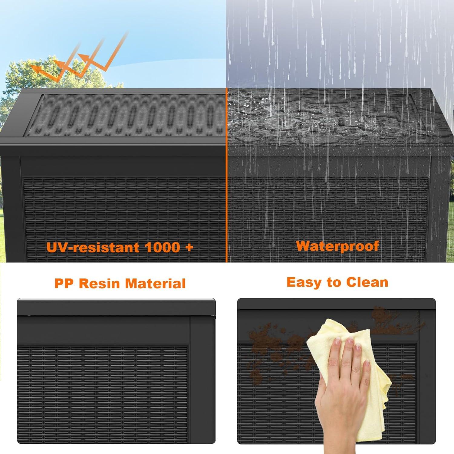 image100 Gallon Resin Deck Box Lockable Patio Outdoor Storage Box for Furniture Garden Tools and Tools Storage Waterproof Outside Storage Boxes  BlackBlack