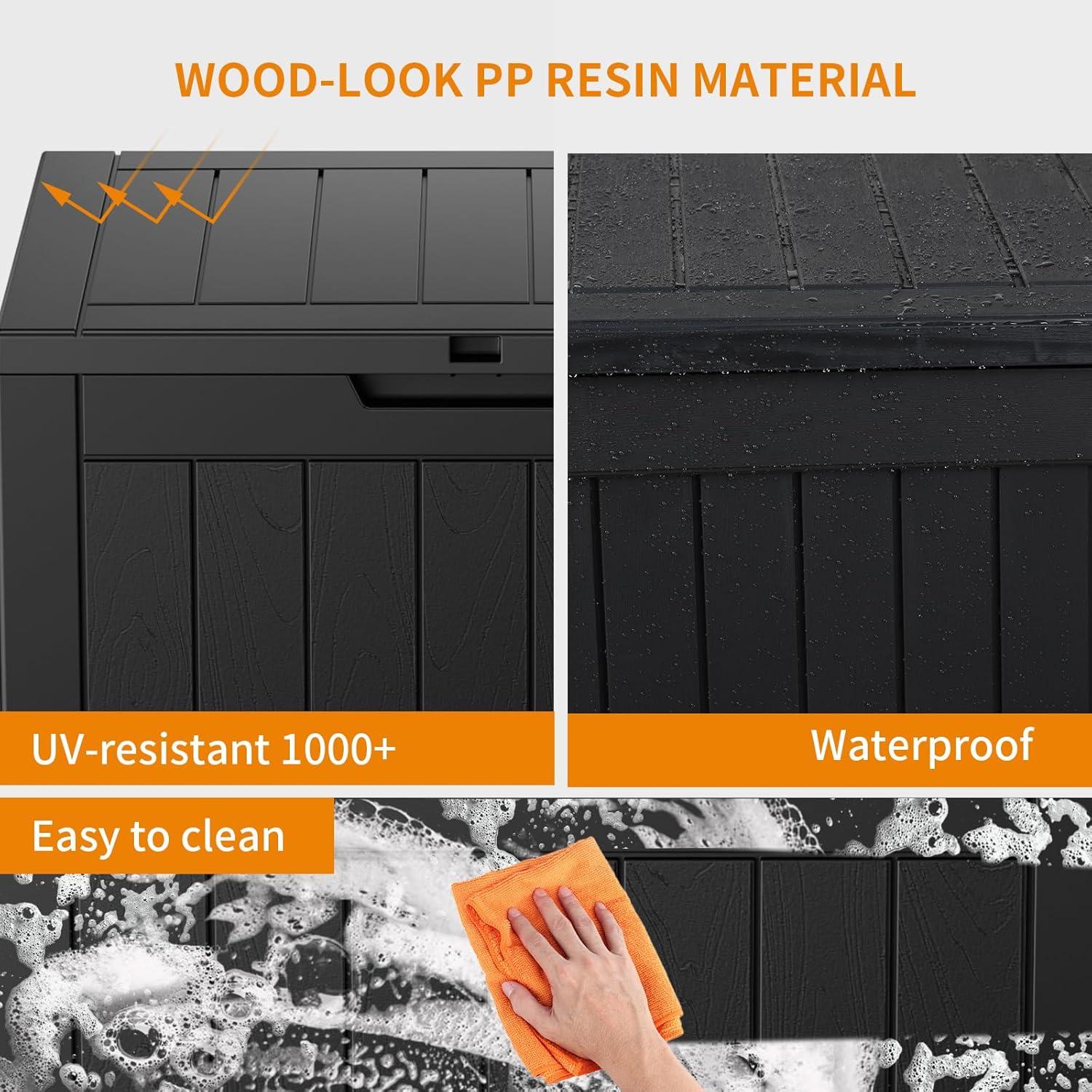 image100 Gallon Resin Deck Box Lockable Patio Outdoor Storage Box for Furniture Garden Tools and Tools Storage Waterproof Outside Storage Boxes  BlackBlack