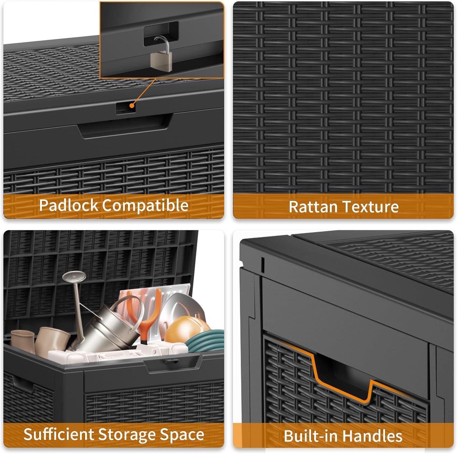 image100 Gallon Resin Deck Box Lockable Patio Outdoor Storage Box for Furniture Garden Tools and Tools Storage Waterproof Outside Storage Boxes  BlackBlack