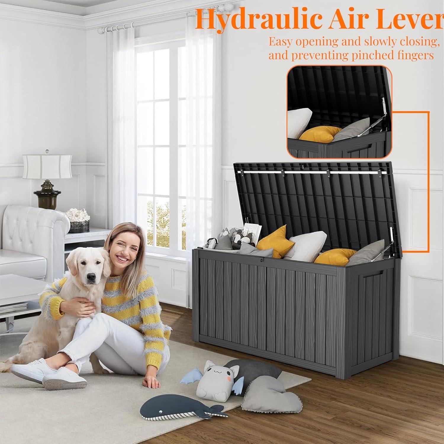 image100 Gallon Resin Deck Box Lockable Patio Outdoor Storage Box for Furniture Garden Tools and Tools Storage Waterproof Outside Storage Boxes  BlackBlack