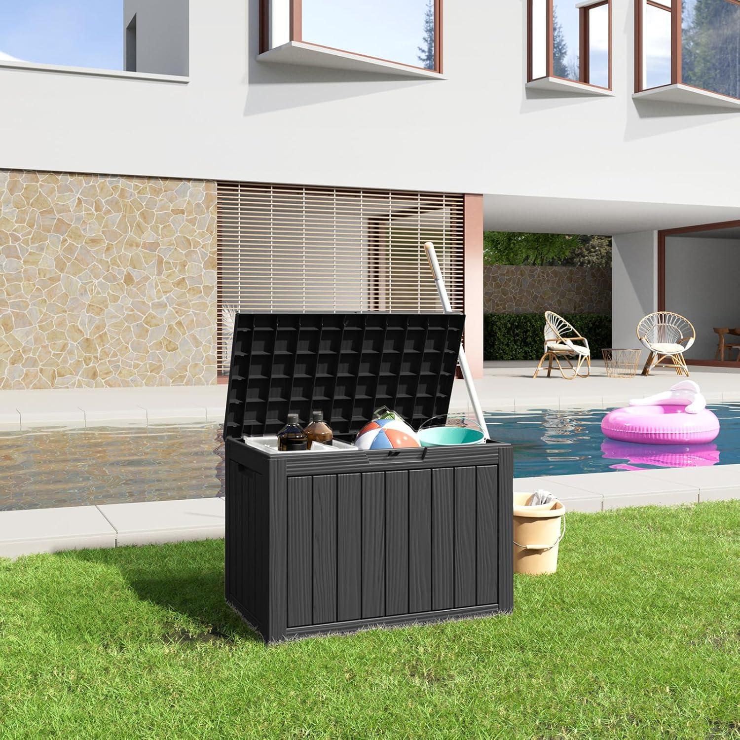 image100 Gallon Resin Deck Box Lockable Patio Outdoor Storage Box for Furniture Garden Tools and Tools Storage Waterproof Outside Storage Boxes  BlackBlack