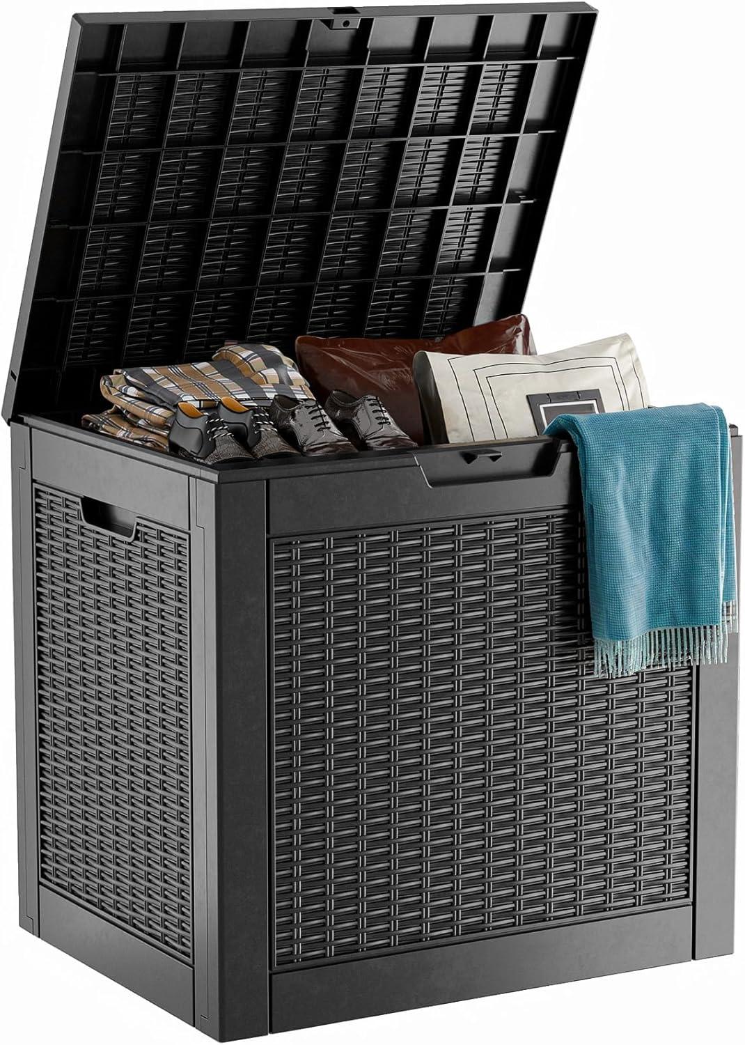 image100 Gallon Resin Deck Box Lockable Patio Outdoor Storage Box for Furniture Garden Tools and Tools Storage Waterproof Outside Storage Boxes  BlackBlack