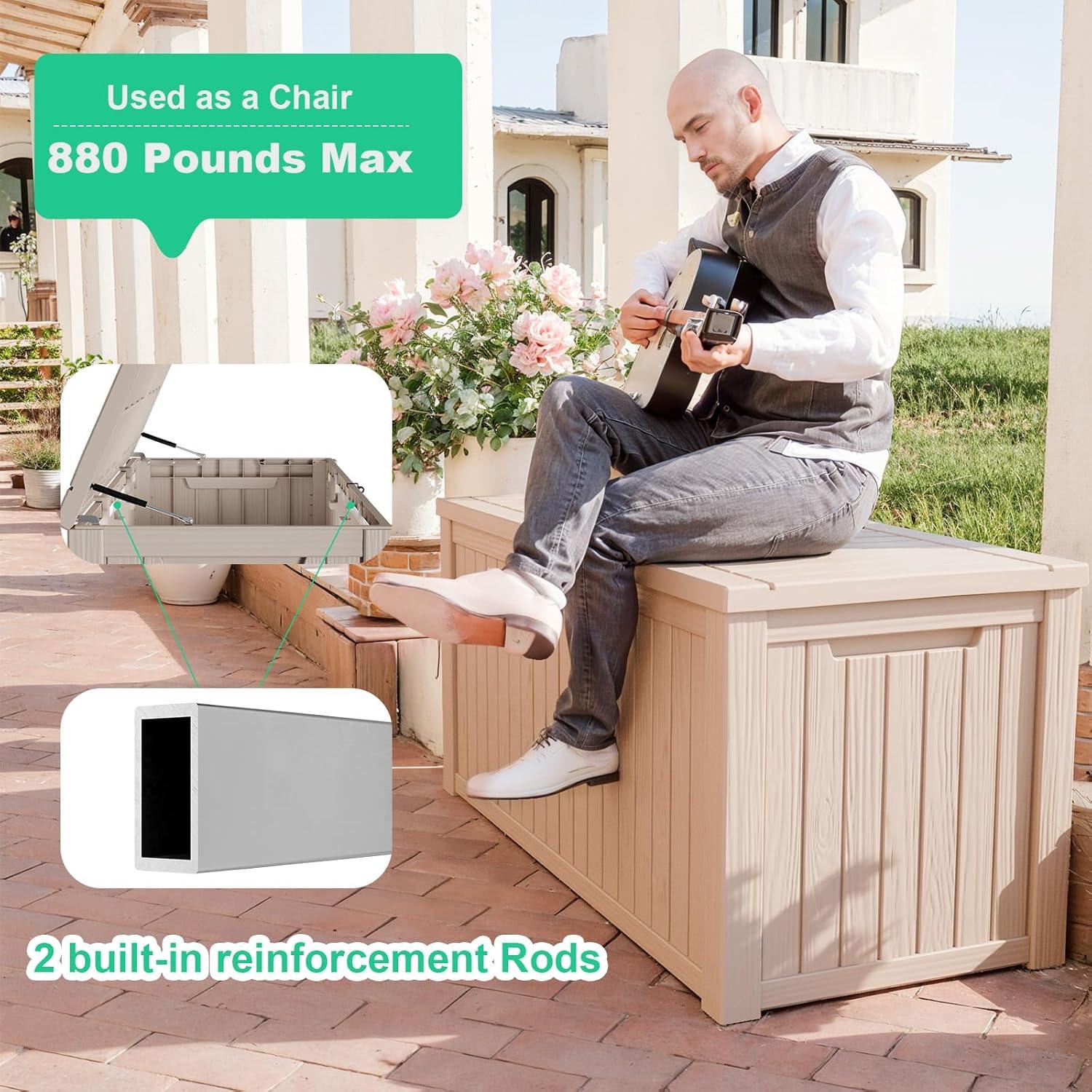 image100 Gallon Resin Deck Box Lockable Patio Outdoor Storage Box for Furniture Garden Tools and Tools Storage Waterproof Outside Storage Boxes  BlackGrey