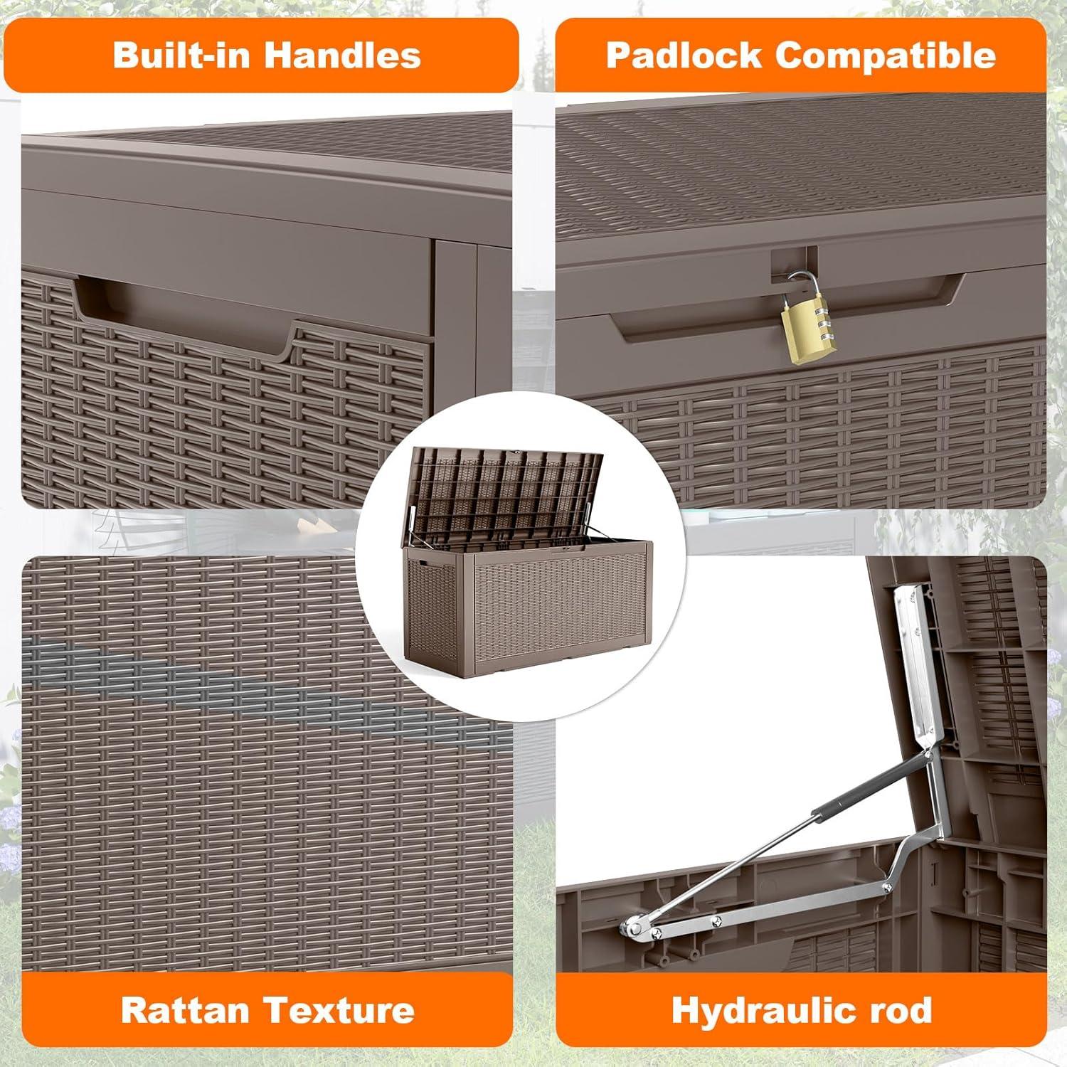 image100 Gallon Resin Deck Box Lockable Patio Outdoor Storage Box for Furniture Garden Tools and Tools Storage Waterproof Outside Storage Boxes  BlackGrey