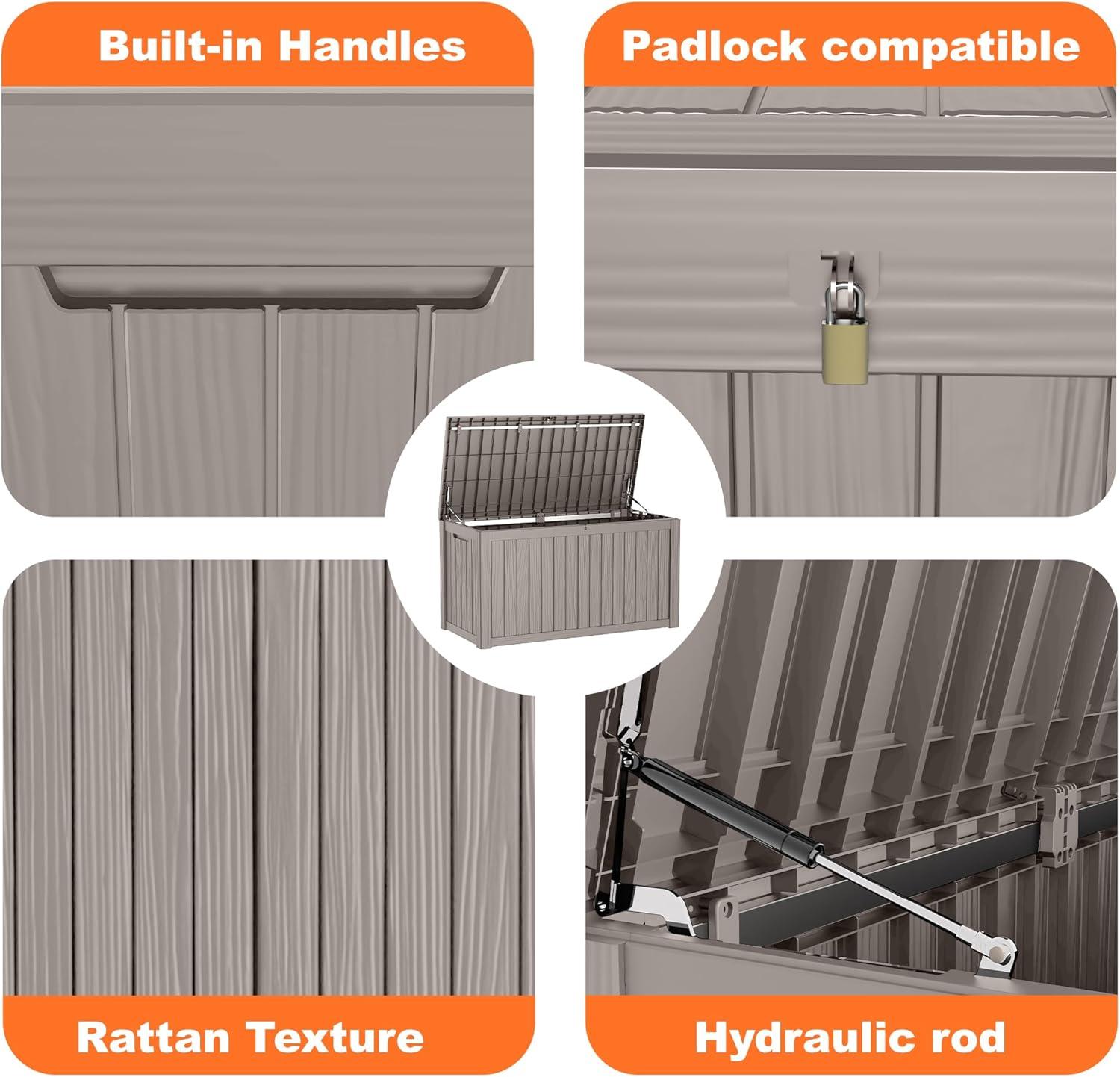 image100 Gallon Resin Deck Box Lockable Patio Outdoor Storage Box for Furniture Garden Tools and Tools Storage Waterproof Outside Storage Boxes  BlackGrey