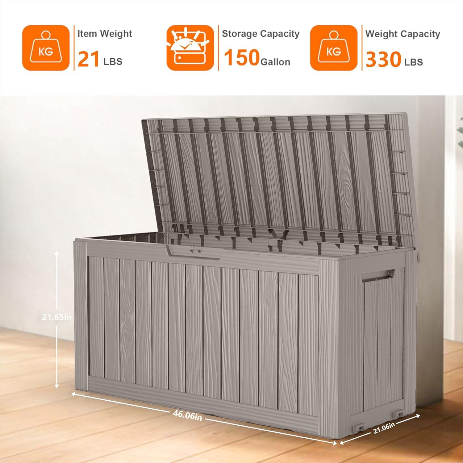 image100 Gallon Resin Deck Box Lockable Patio Outdoor Storage Box for Furniture Garden Tools and Tools Storage Waterproof Outside Storage Boxes  BlackGrey