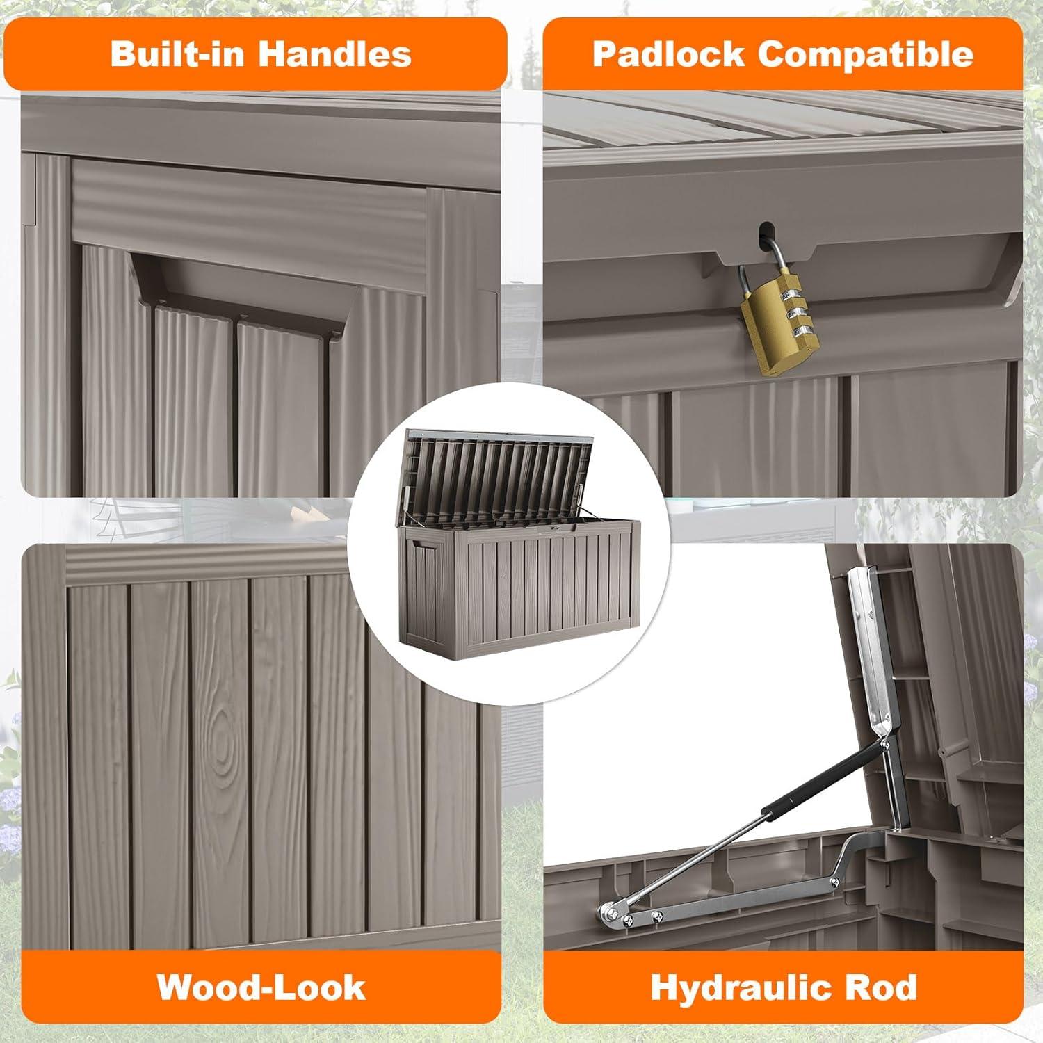 image100 Gallon Resin Deck Box Lockable Patio Outdoor Storage Box for Furniture Garden Tools and Tools Storage Waterproof Outside Storage Boxes  BlackGrey