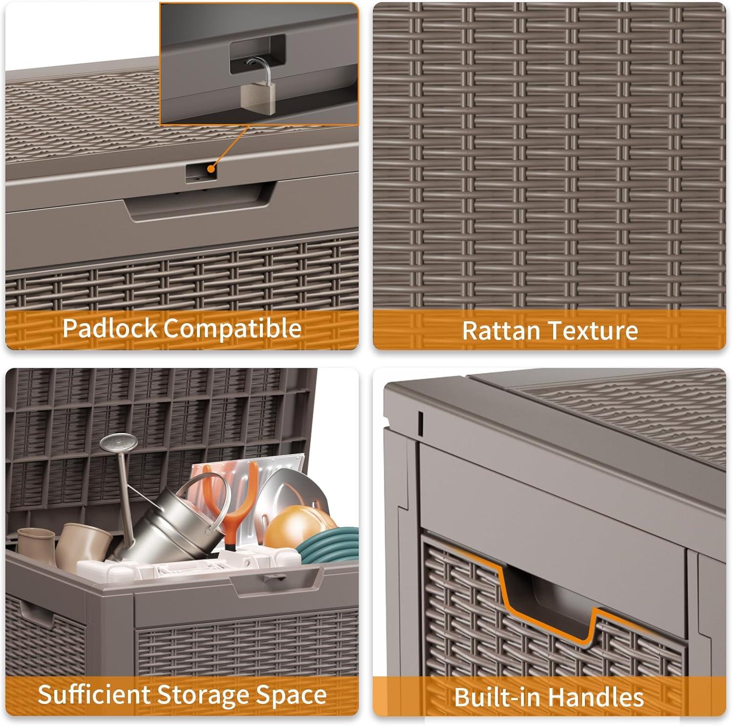 image100 Gallon Resin Deck Box Lockable Patio Outdoor Storage Box for Furniture Garden Tools and Tools Storage Waterproof Outside Storage Boxes  BlackGrey