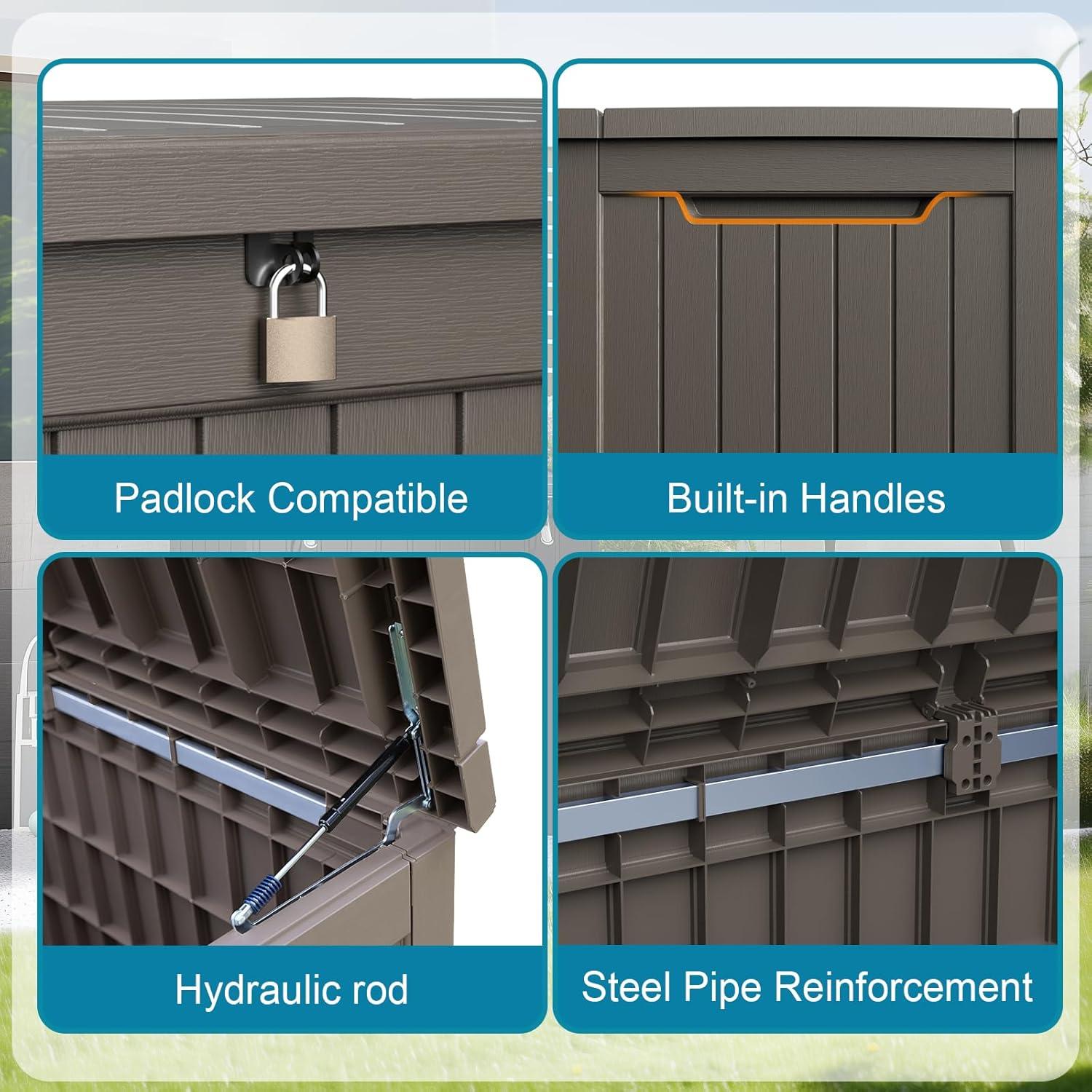 image100 Gallon Resin Deck Box Lockable Patio Outdoor Storage Box for Furniture Garden Tools and Tools Storage Waterproof Outside Storage Boxes  BlackGrey