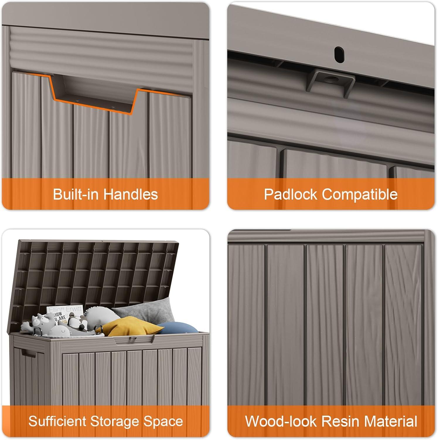 image100 Gallon Resin Deck Box Lockable Patio Outdoor Storage Box for Furniture Garden Tools and Tools Storage Waterproof Outside Storage Boxes  BlackGrey