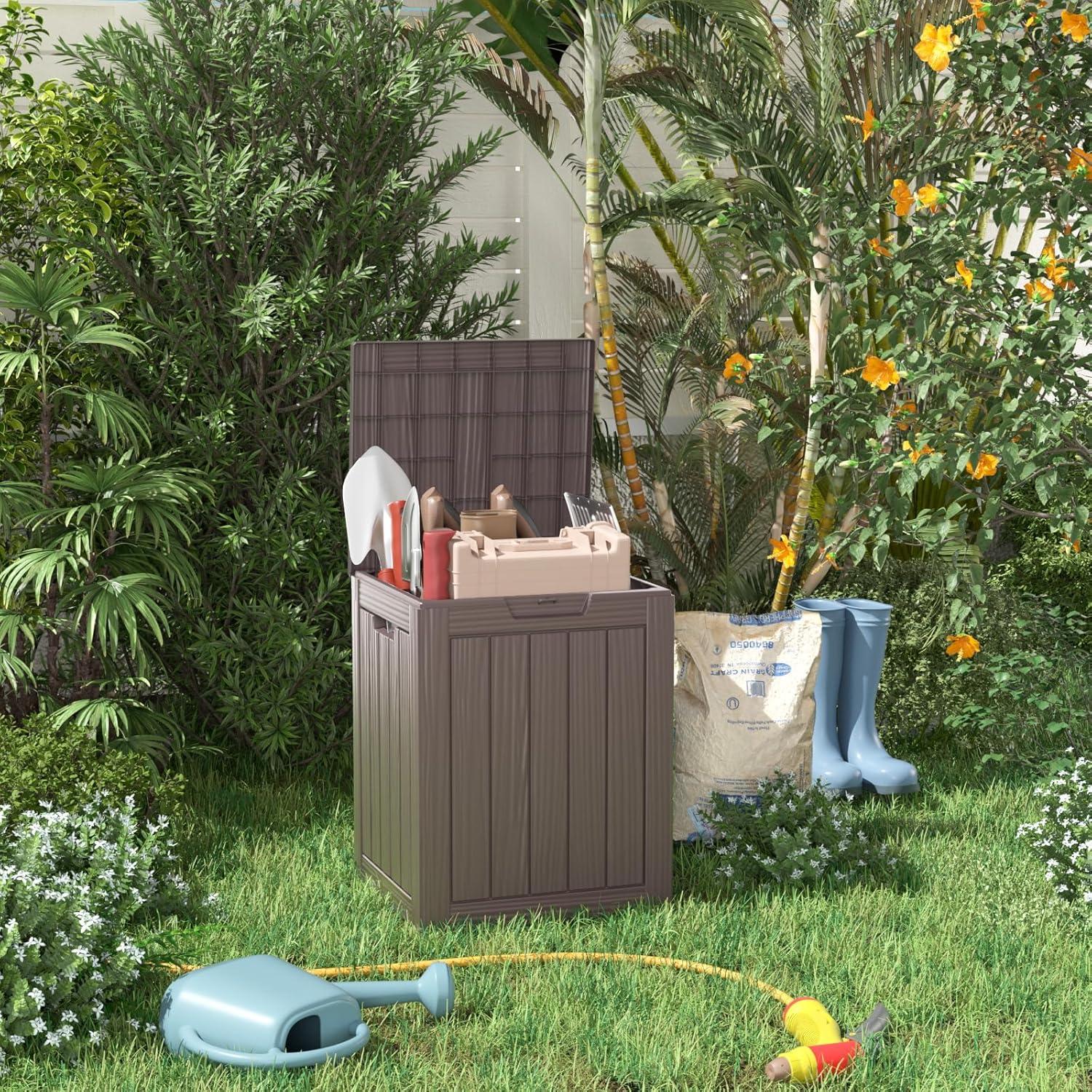 image100 Gallon Resin Deck Box Lockable Patio Outdoor Storage Box for Furniture Garden Tools and Tools Storage Waterproof Outside Storage Boxes  BlackGrey