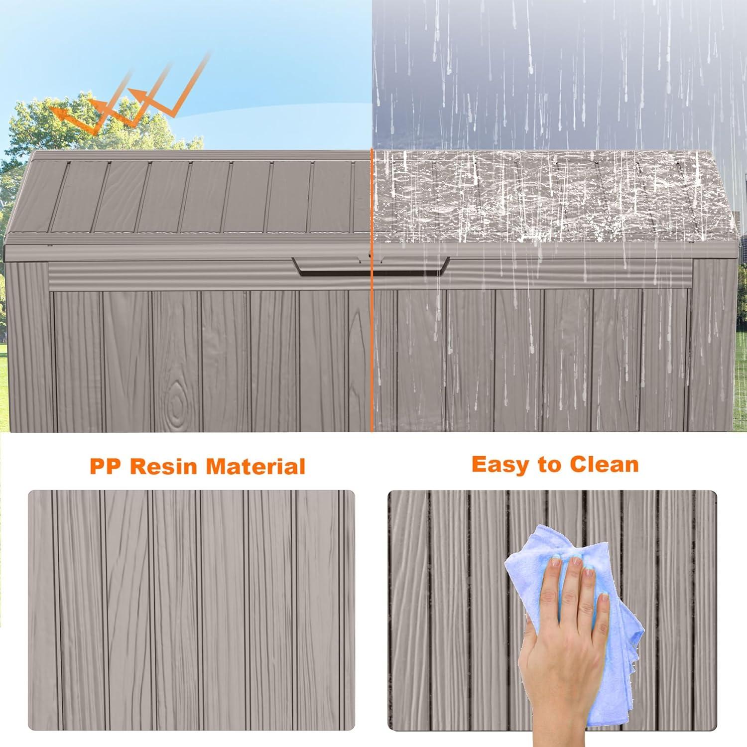 image100 Gallon Resin Deck Box Lockable Patio Outdoor Storage Box for Furniture Garden Tools and Tools Storage Waterproof Outside Storage Boxes  BlackGrey