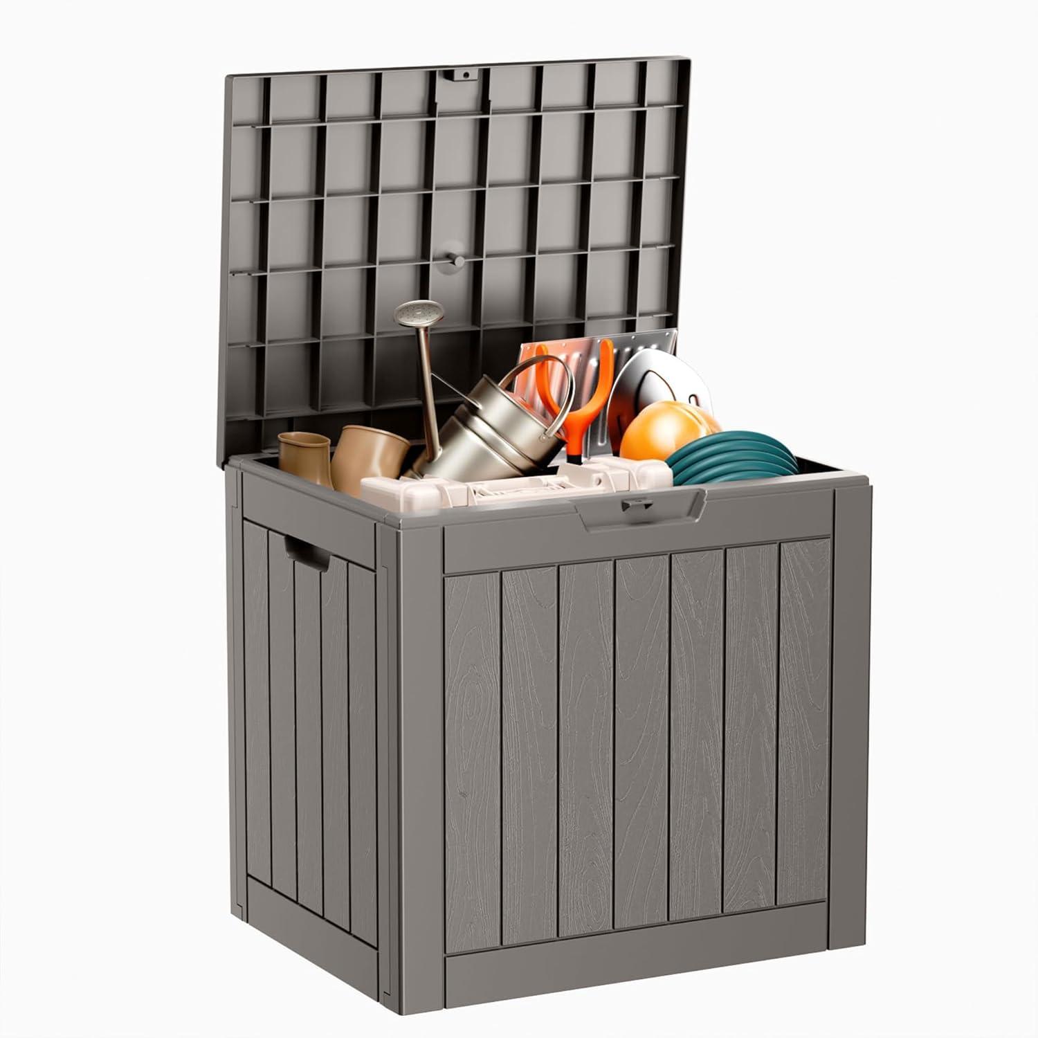 image100 Gallon Resin Deck Box Lockable Patio Outdoor Storage Box for Furniture Garden Tools and Tools Storage Waterproof Outside Storage Boxes  BlackGrey