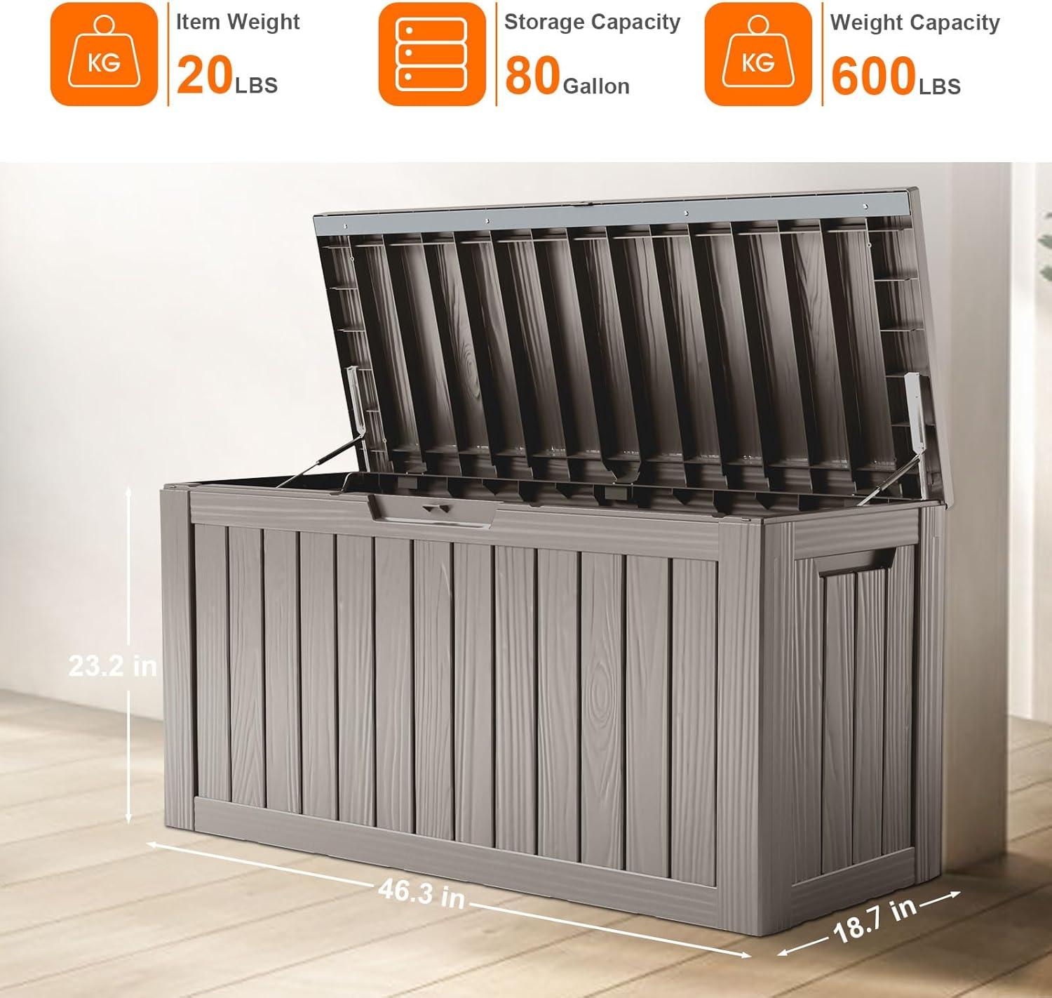 image100 Gallon Resin Deck Box Lockable Patio Outdoor Storage Box for Furniture Garden Tools and Tools Storage Waterproof Outside Storage Boxes  BlackGrey