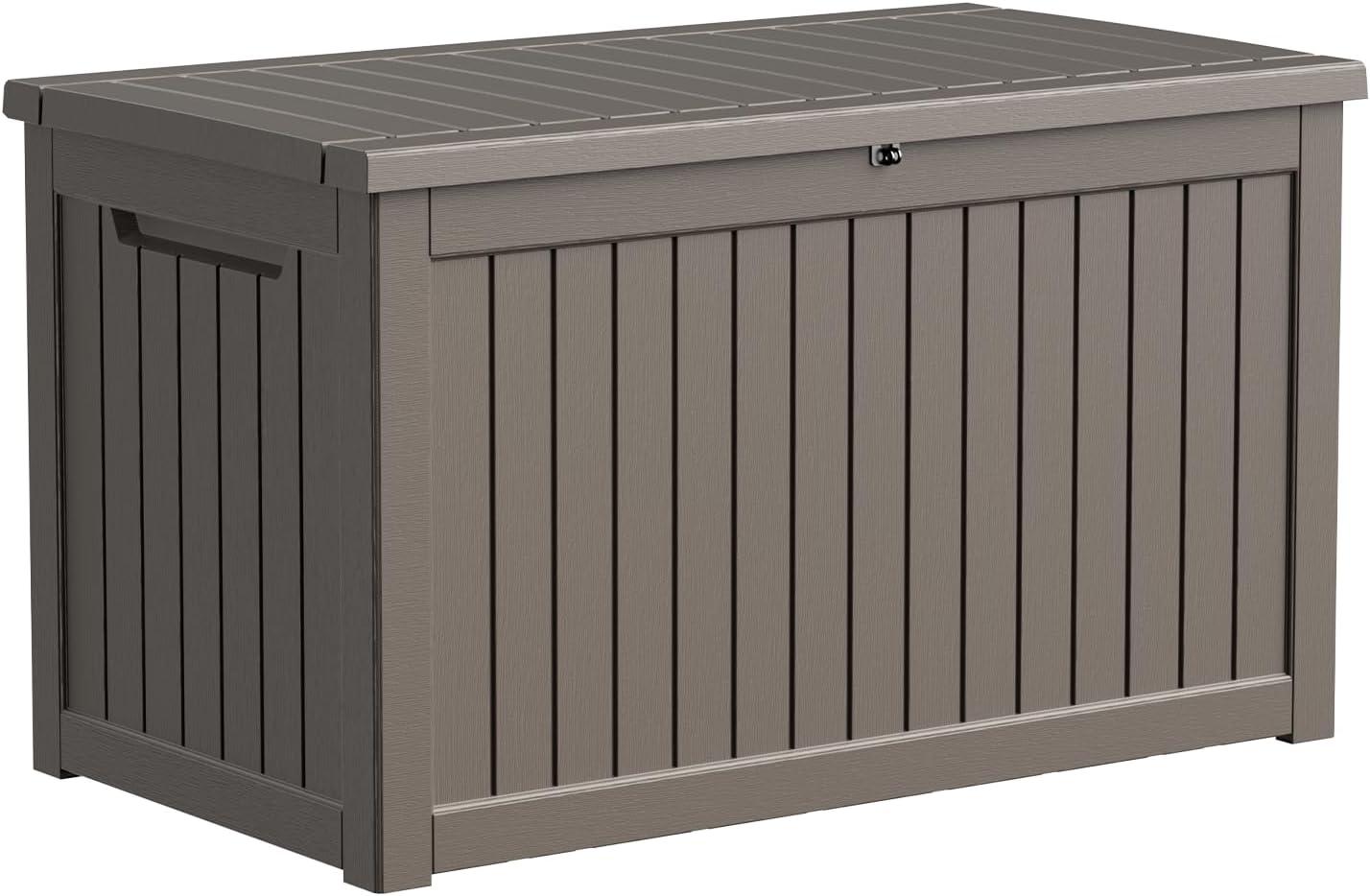image100 Gallon Resin Deck Box Lockable Patio Outdoor Storage Box for Furniture Garden Tools and Tools Storage Waterproof Outside Storage Boxes  BlackGrey