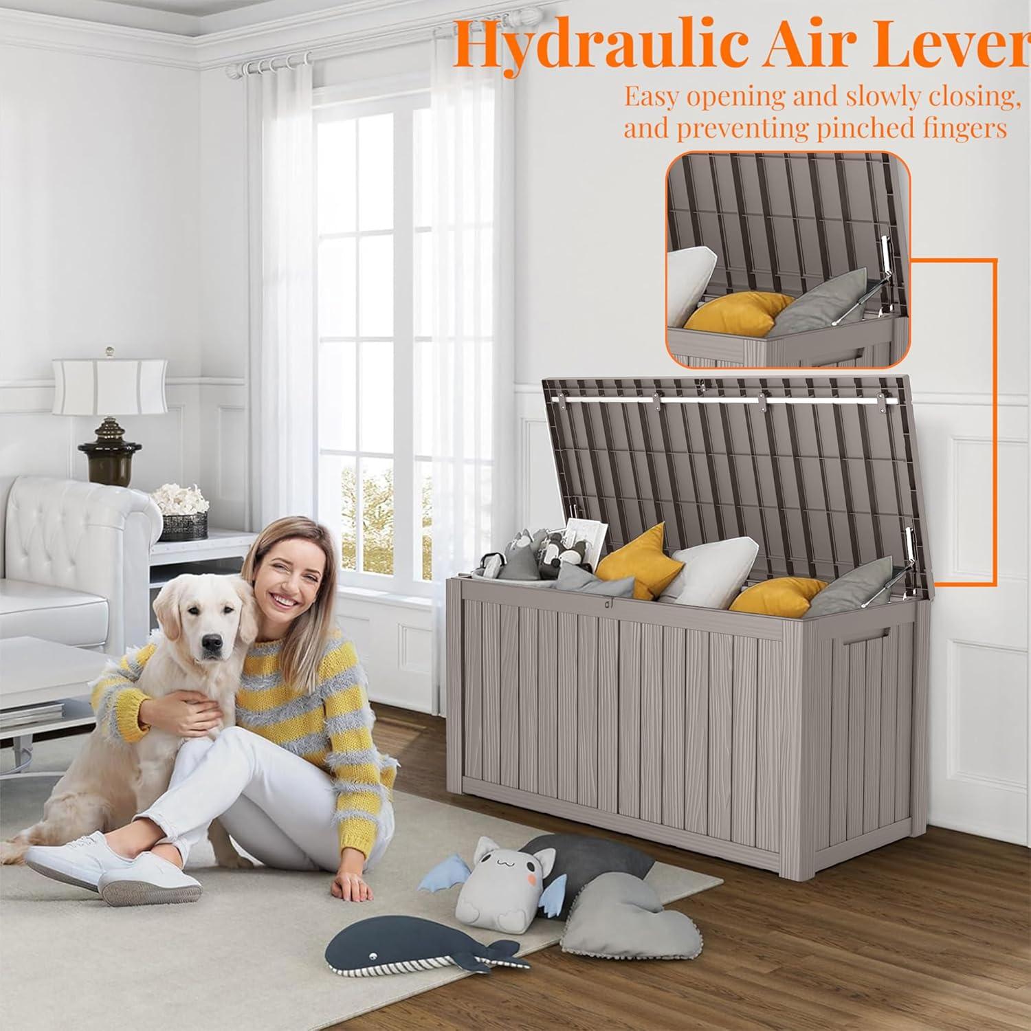 image100 Gallon Resin Deck Box Lockable Patio Outdoor Storage Box for Furniture Garden Tools and Tools Storage Waterproof Outside Storage Boxes  BlackGrey