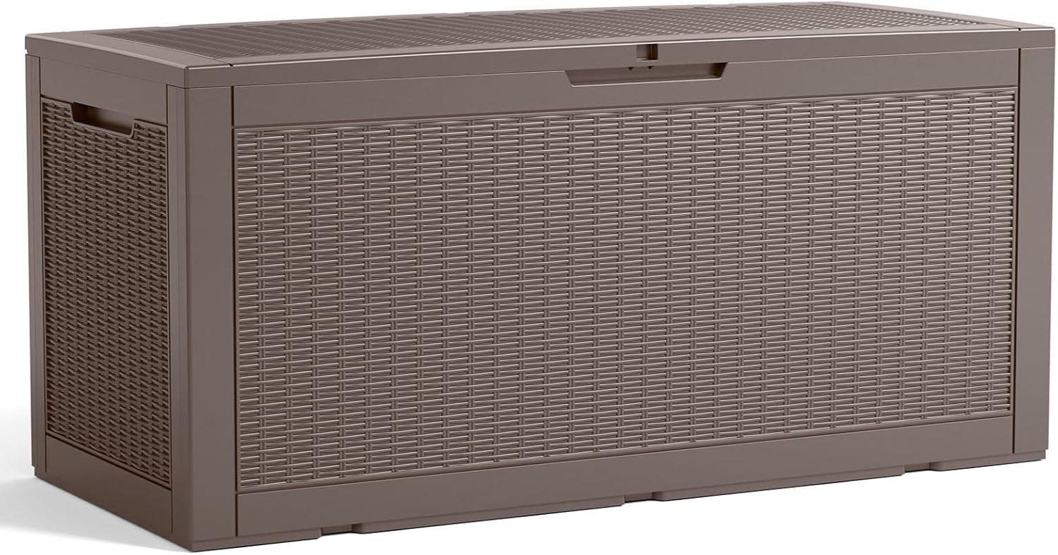 image100 Gallon Resin Deck Box Lockable Patio Outdoor Storage Box for Furniture Garden Tools and Tools Storage Waterproof Outside Storage Boxes  BlackGrey