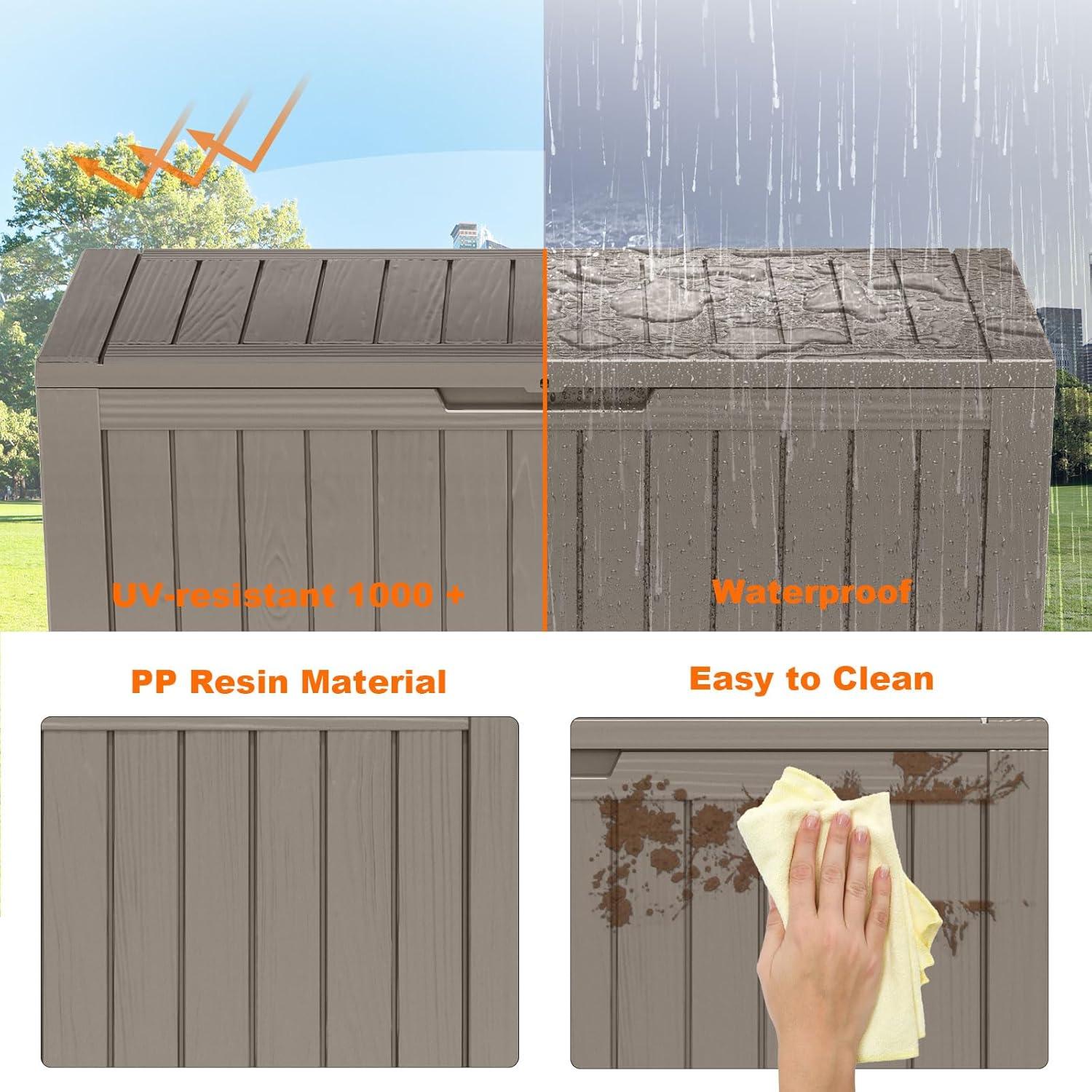 image100 Gallon Resin Deck Box Lockable Patio Outdoor Storage Box for Furniture Garden Tools and Tools Storage Waterproof Outside Storage Boxes  BlackGrey