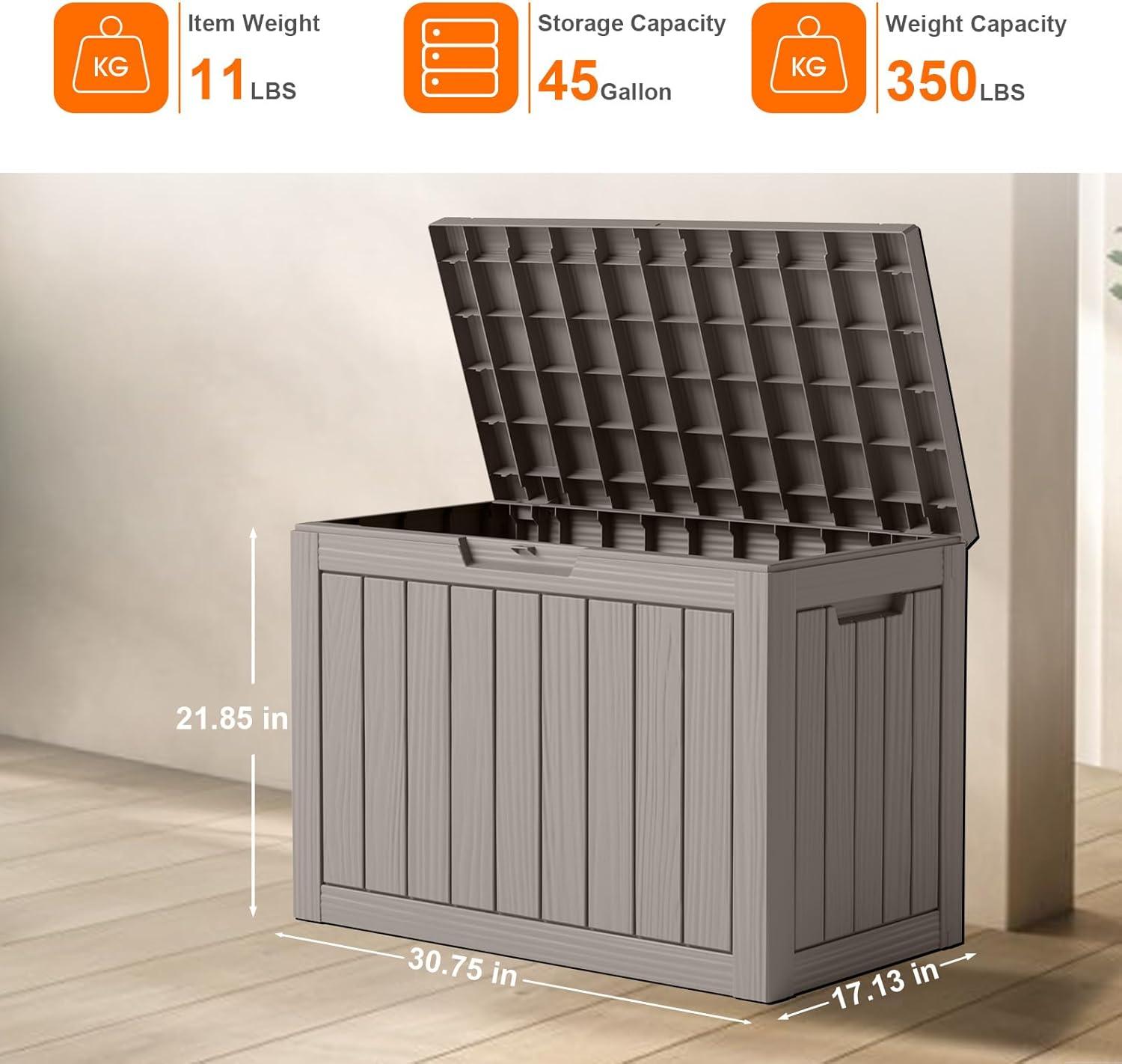 image100 Gallon Resin Deck Box Lockable Patio Outdoor Storage Box for Furniture Garden Tools and Tools Storage Waterproof Outside Storage Boxes  BlackGrey