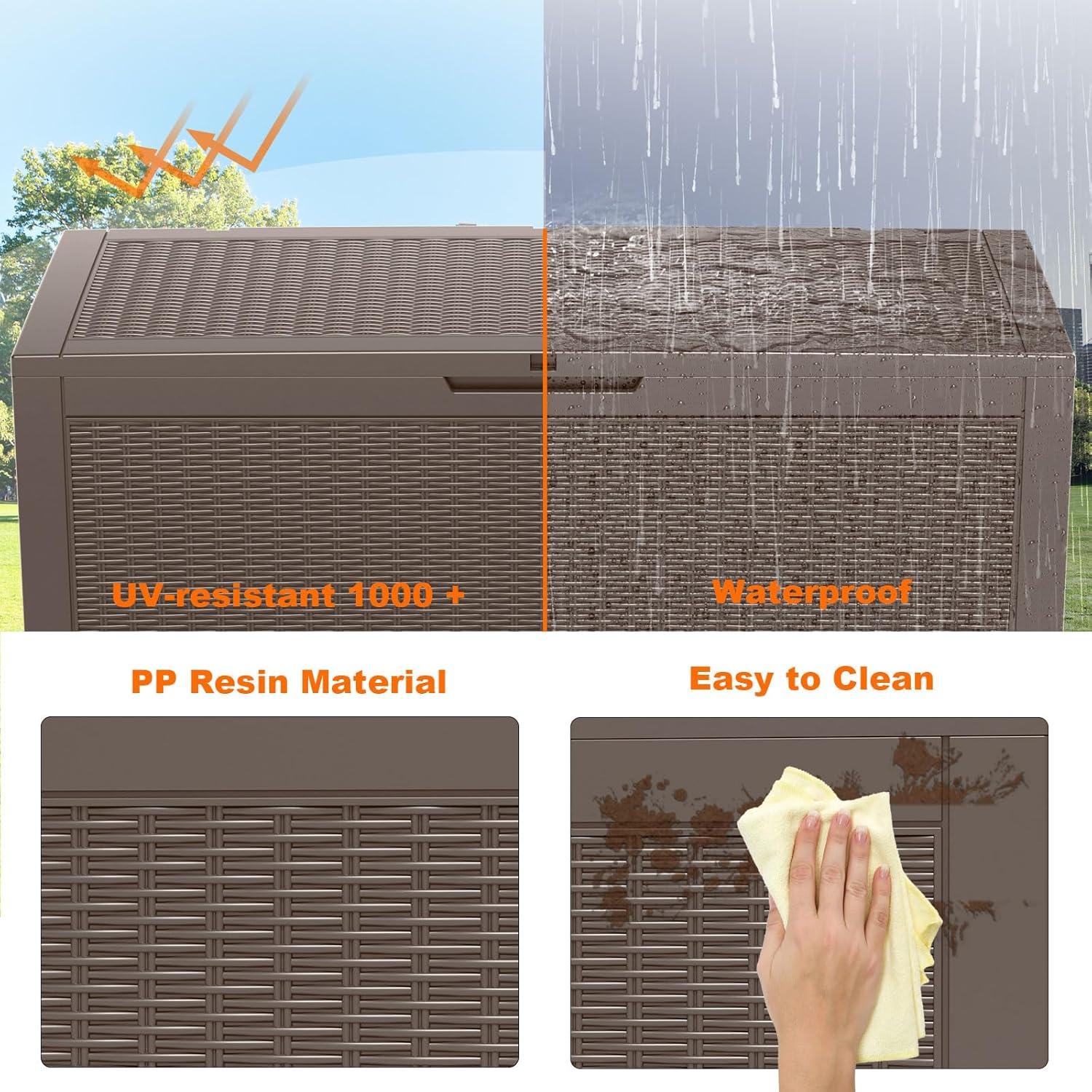 image100 Gallon Resin Deck Box Lockable Patio Outdoor Storage Box for Furniture Garden Tools and Tools Storage Waterproof Outside Storage Boxes  BlackGrey