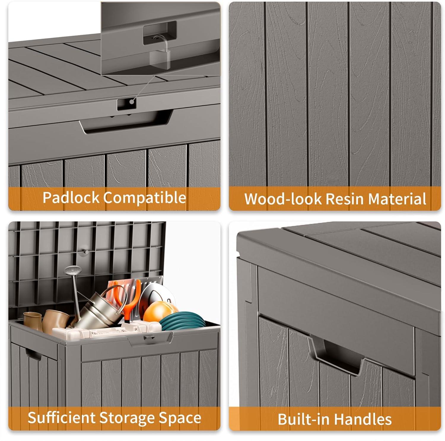 image100 Gallon Resin Deck Box Lockable Patio Outdoor Storage Box for Furniture Garden Tools and Tools Storage Waterproof Outside Storage Boxes  BlackGrey